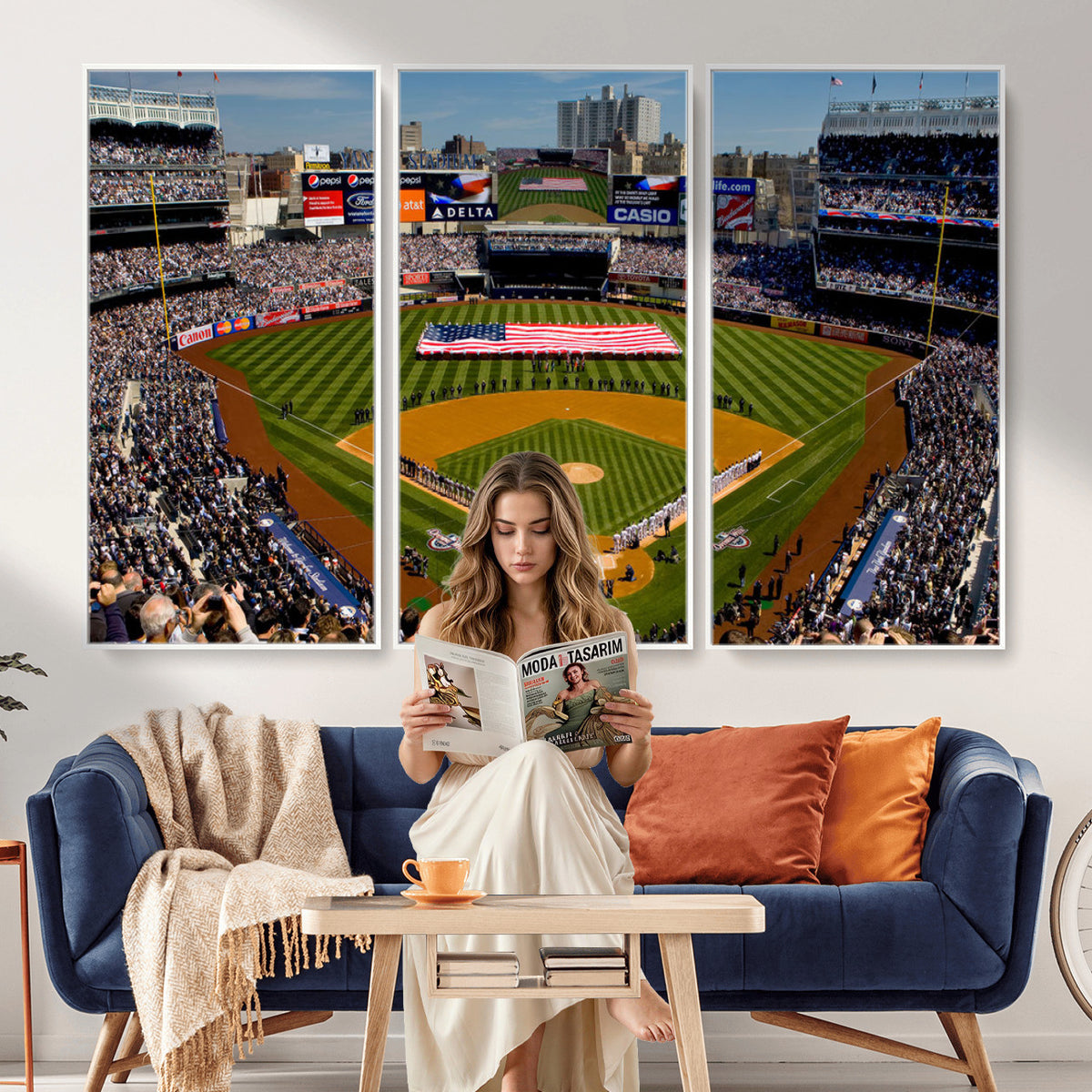 20879-MGV-CV-36X24 - Yankee Stadium New York Wall Art Print | 3-Panel Canvas Print of Yankees Baseball Stadium
