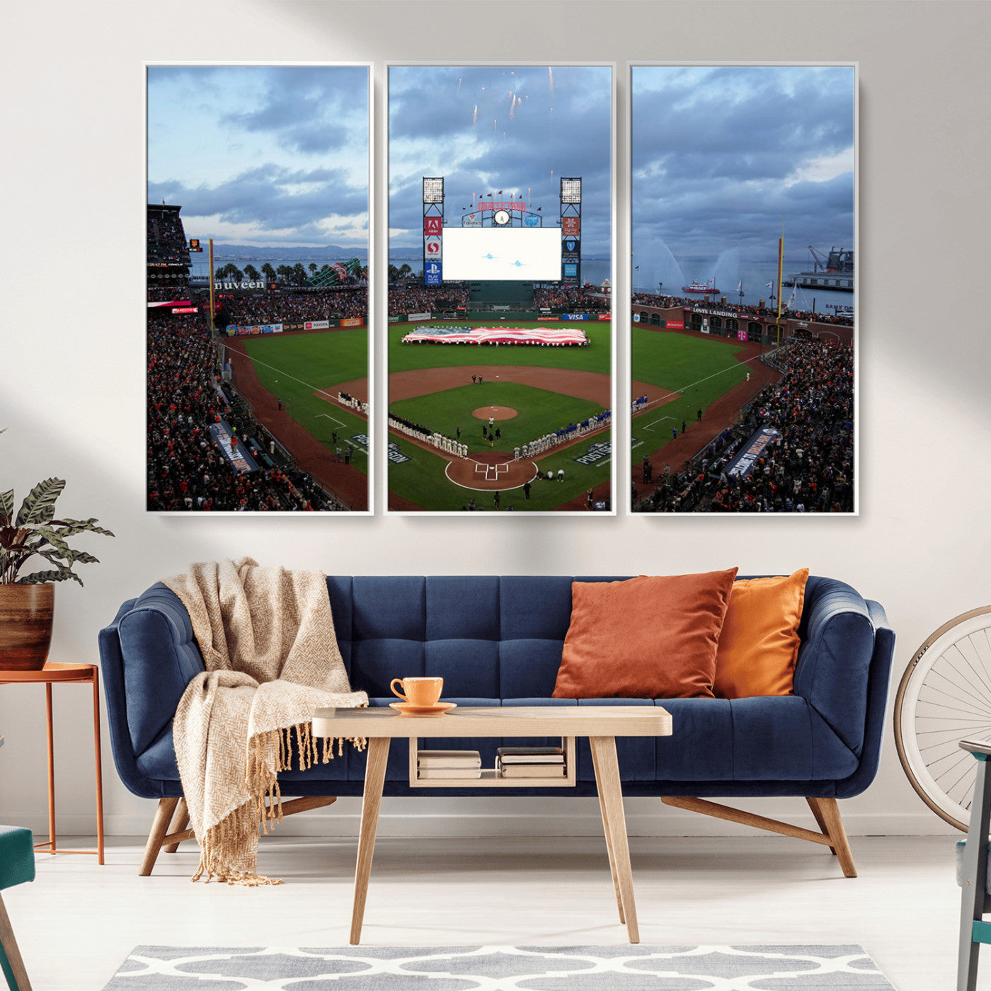 MGV-FC-48X32-3P - Oracle Park San Francisco Giants Wall Art | 3-Panel Canvas Print of Oracle Park Stadium | Large Framed Baseball Wall Decor | Ready-to-Hang MLB Canvas Print