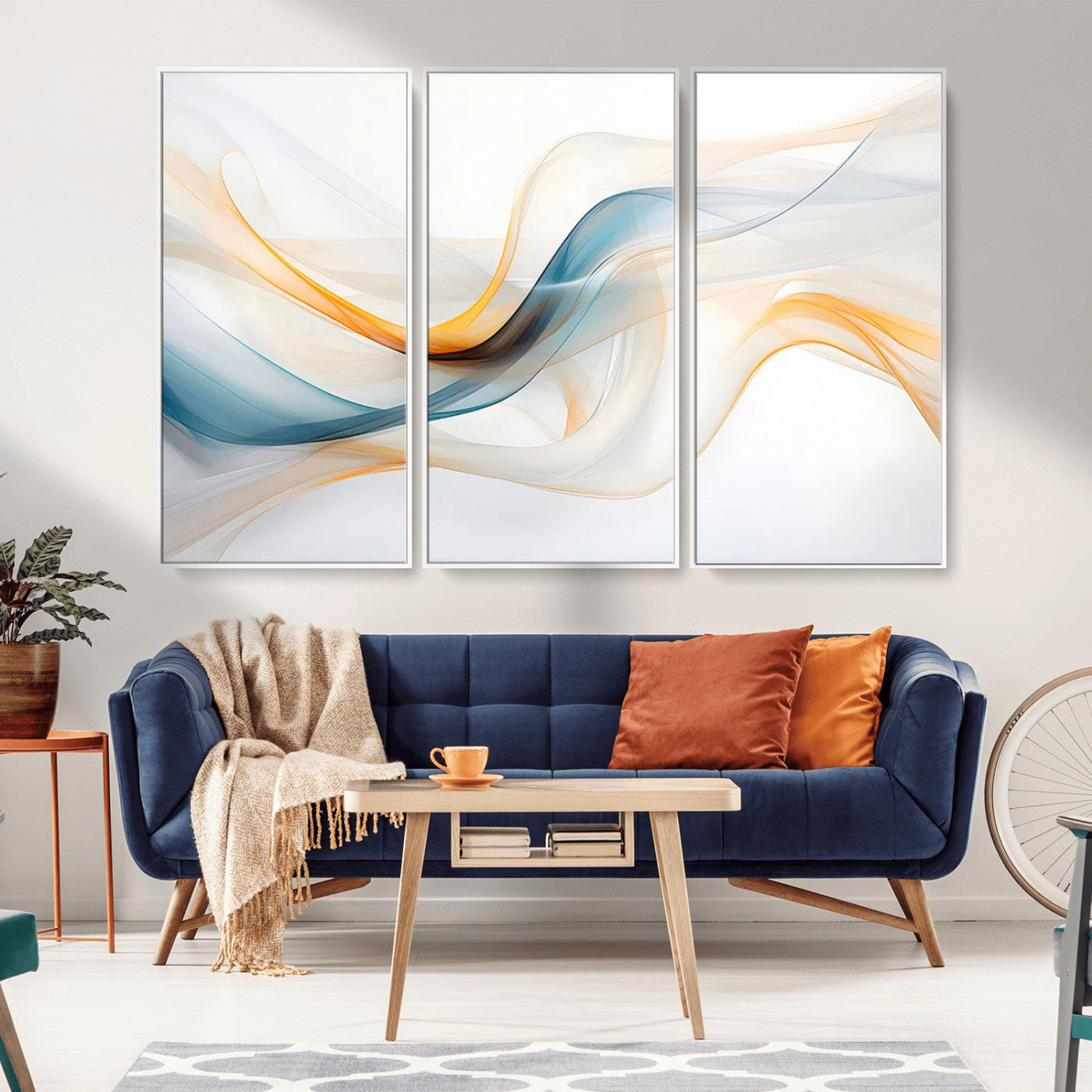 MGV-FC-48X32-3P - Decorative Turquoise Abstract Wave Wall Art Canvas Print