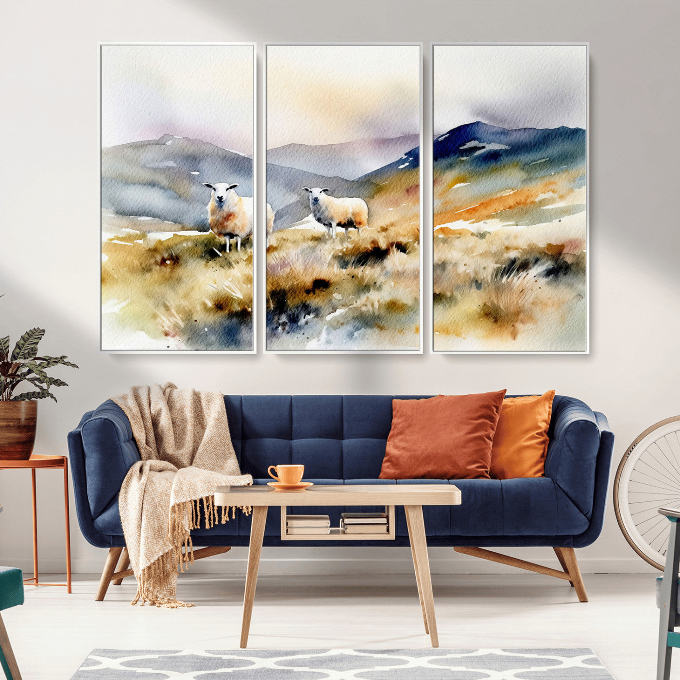 -Watercolor Sheep for Farmhouse Decor Wall Art Canvas Print, Mountain Wall Art Print