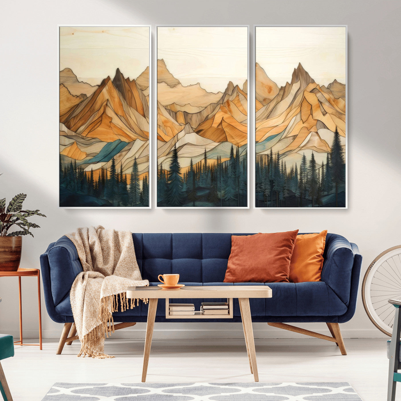 -Rustic Wood Mountain Wall Art Print | Triptych Giclee Print Featuring Handcrafted Forest and