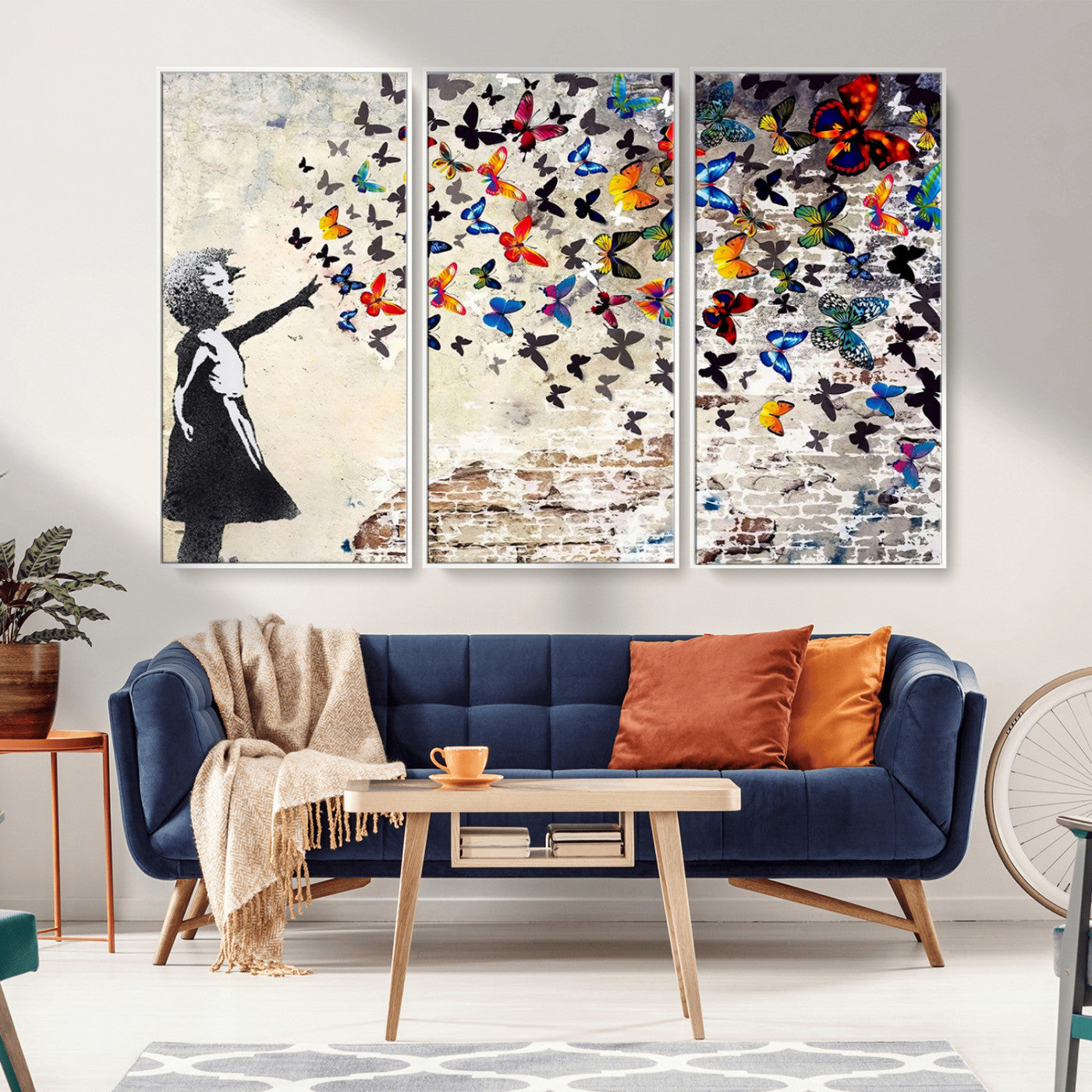 MGV-FC-48X32-3P - Banksy Graffiti Wall Art Canvas Print: Girl Releasing Vibrant Butterflies – Ready to Hang