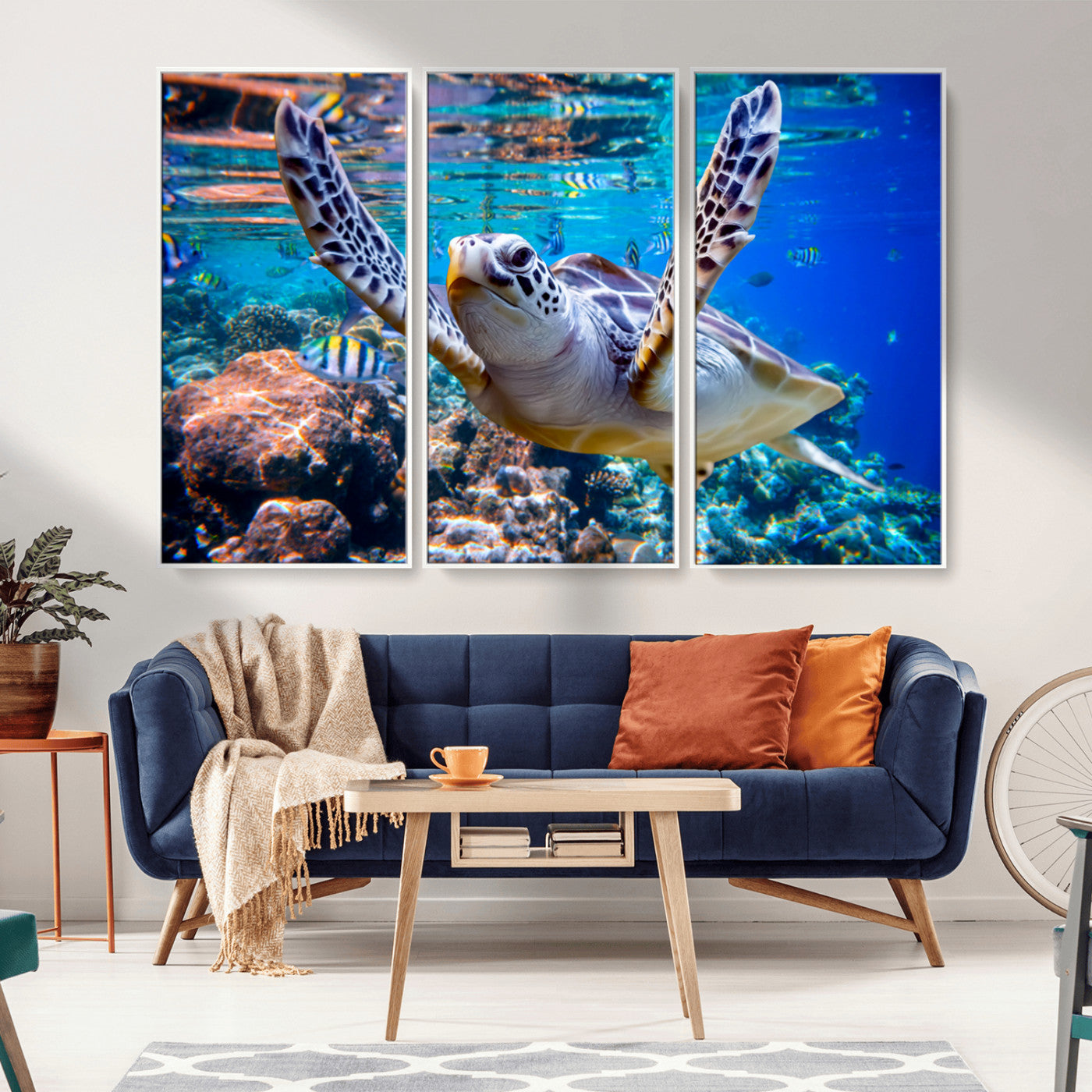 MGV-FC-48X32-3P - Underwater Sea Turtle Wall Art Canvas Print – Vibrant Ocean Coral Reef Décor, Ready to Hang