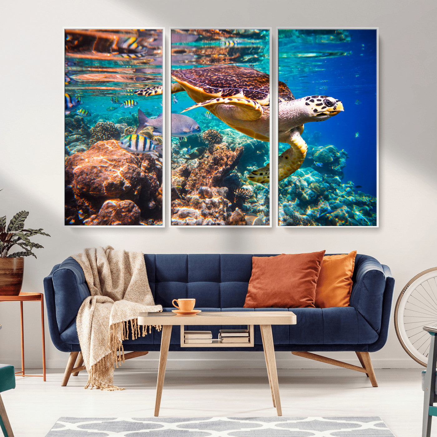 MGV-FC-48X32-3P - Sea Turtle Wall Art Canvas Print – Vibrant Ocean Coral Reef Décor, Ready to Hang