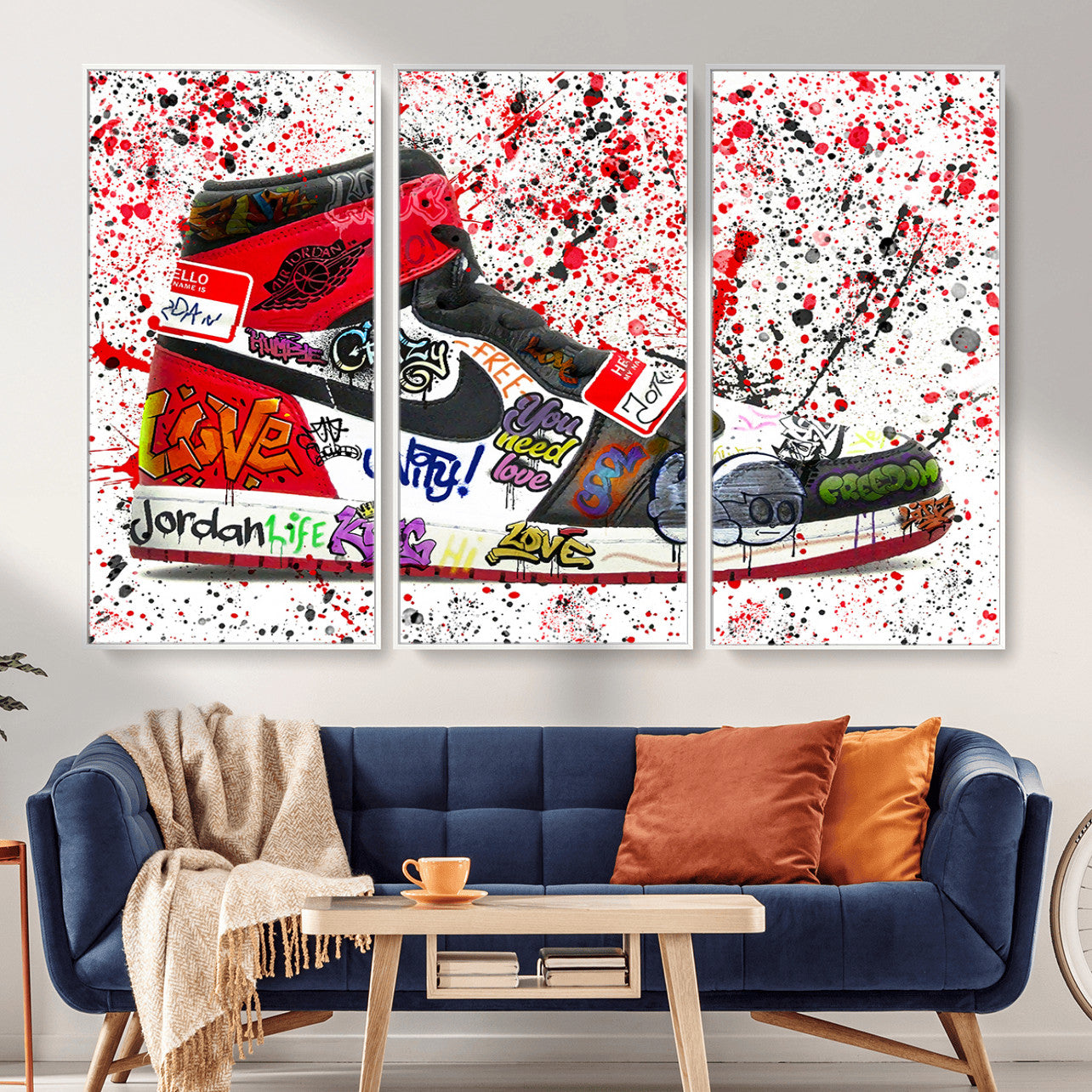 38836-MGV-CV-36X24 - Jordan Shoes Graffiti Wall Art Canvas Print- Jordan Graffiti Canvas Wall Art - Framed Perfect for