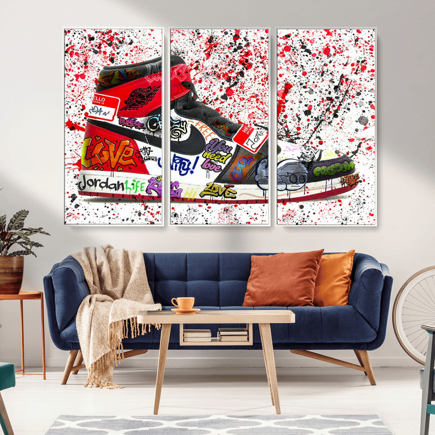 MGV-FC-48X32-3P - Jordan Shoes Graffiti Wall Art Canvas Print- Jordan Graffiti Canvas Wall Art - Framed Perfect for Sneaker heads and Urban Art Lovers