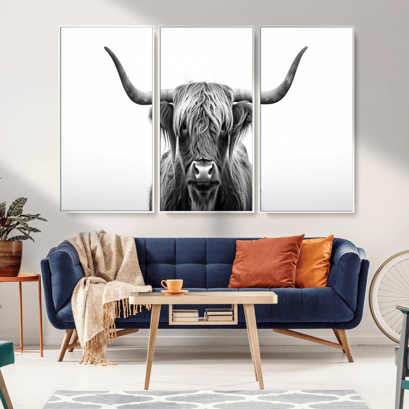 MGV-FC-48X32-3P - Highland Wall Art Canvas Print – Minimalist Black and White Farmhouse Décor, Ready to Hang