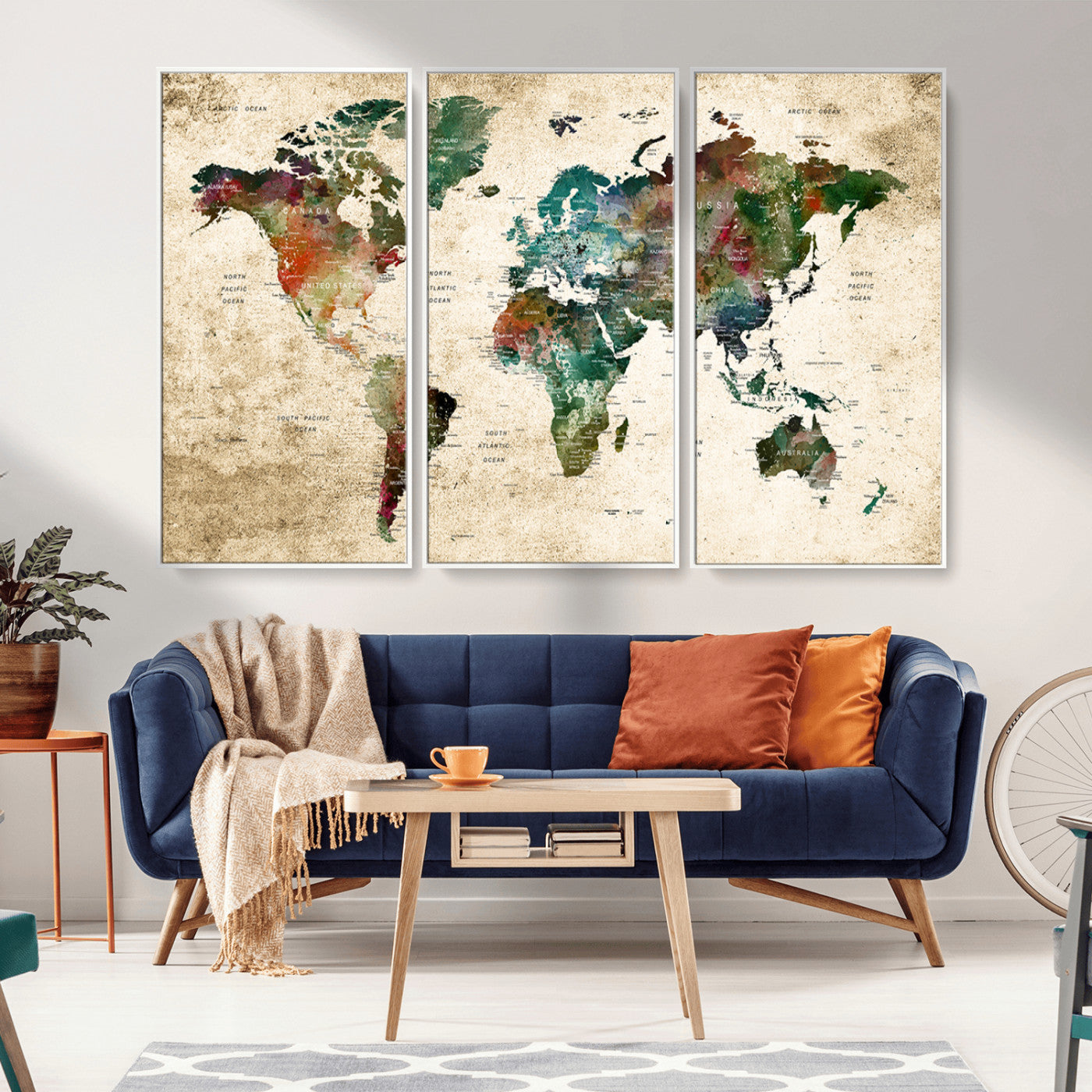 45128-MGV-CV-36X24-Push Pin World Map Canvas Print – Framed Wall Art for Couples to Track Their Travels – Anniversary Gift or Home Adventure Decor