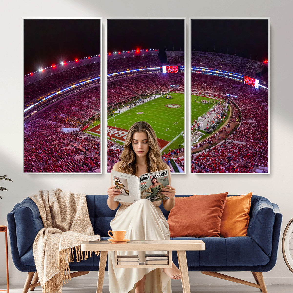 11343-MGV-CV-36X24 - Bryant-Denny Stadium Night Game Triple Canvas Wall Art | Alabama Crimson Tide Football