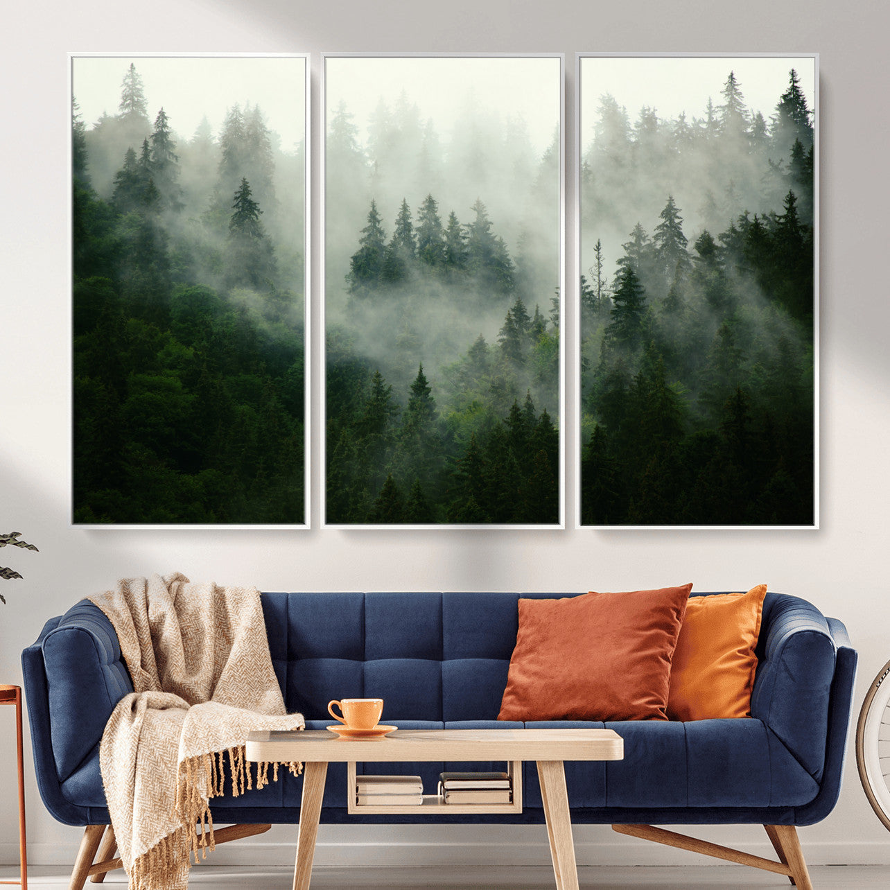 167720496-MGV-CV-36X24 - Misty Forest Mountain Wall Art Canvas  | Large 3-Panel Foggy Landscape Canvas Print | Nature Misty