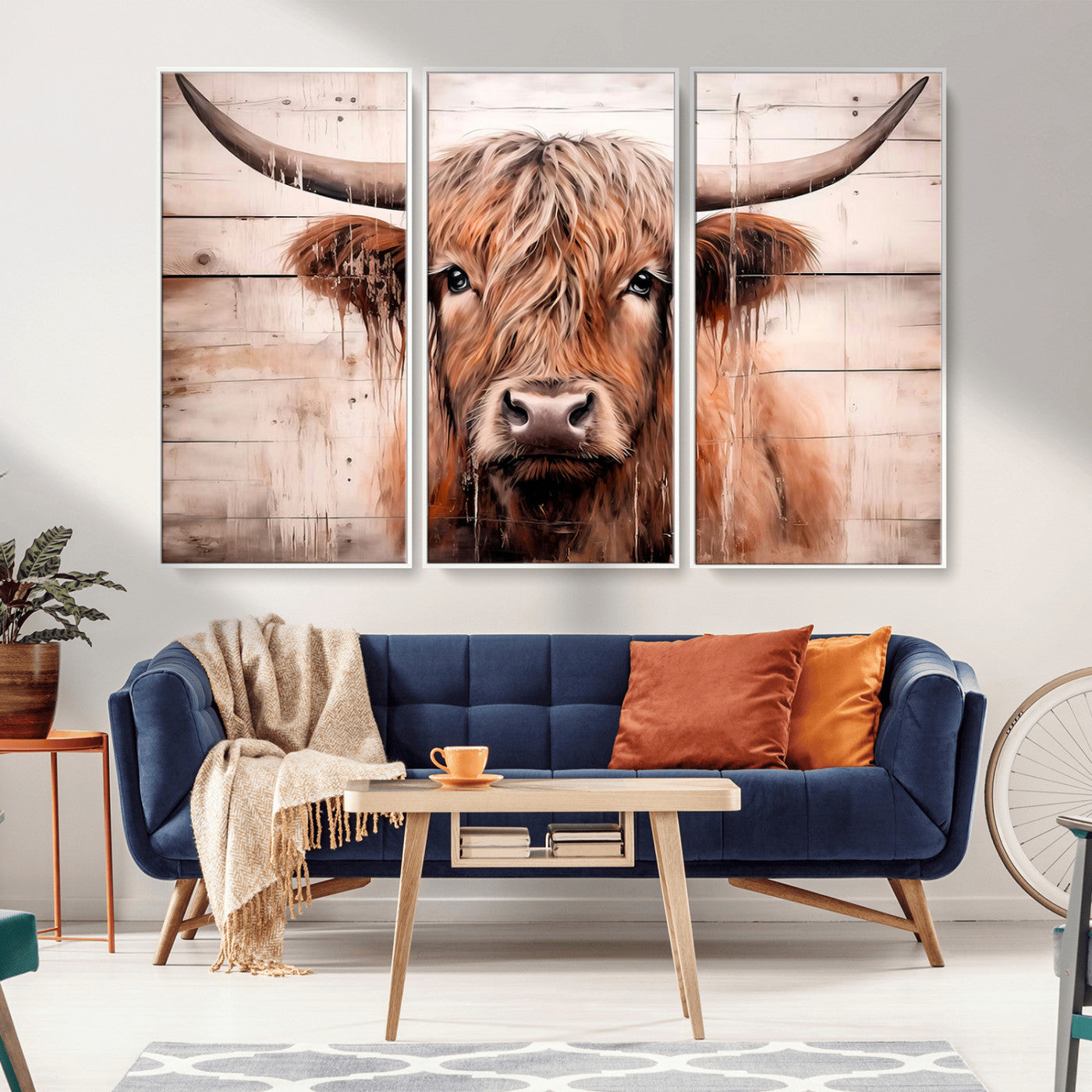 MGV-FC-48X32-3P - Vintage Scottish Highland Cow Cattle Art Print Farmhouse Wall Art Canvas Print