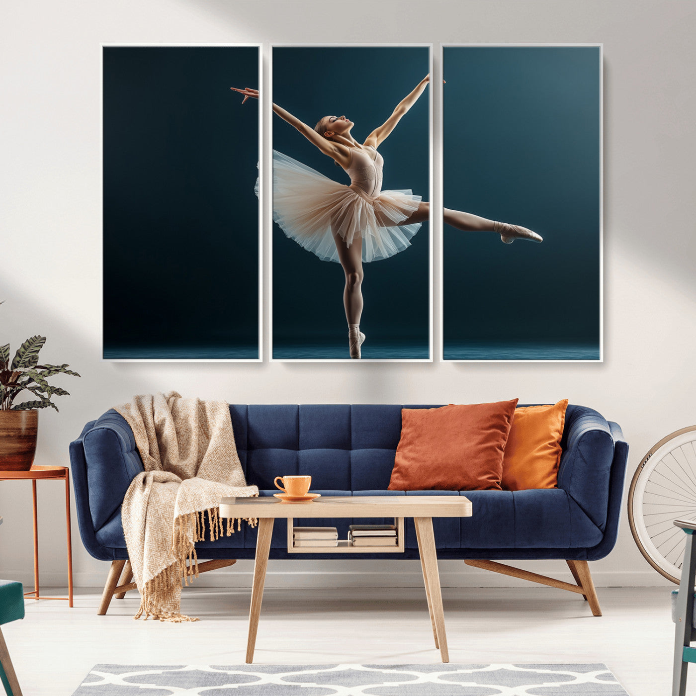 An elegant ballerina captured mid-pose on pointe, radiating grace and strength in a perfectly lit studio setting, her tutu fanned out in delicate symmetry.