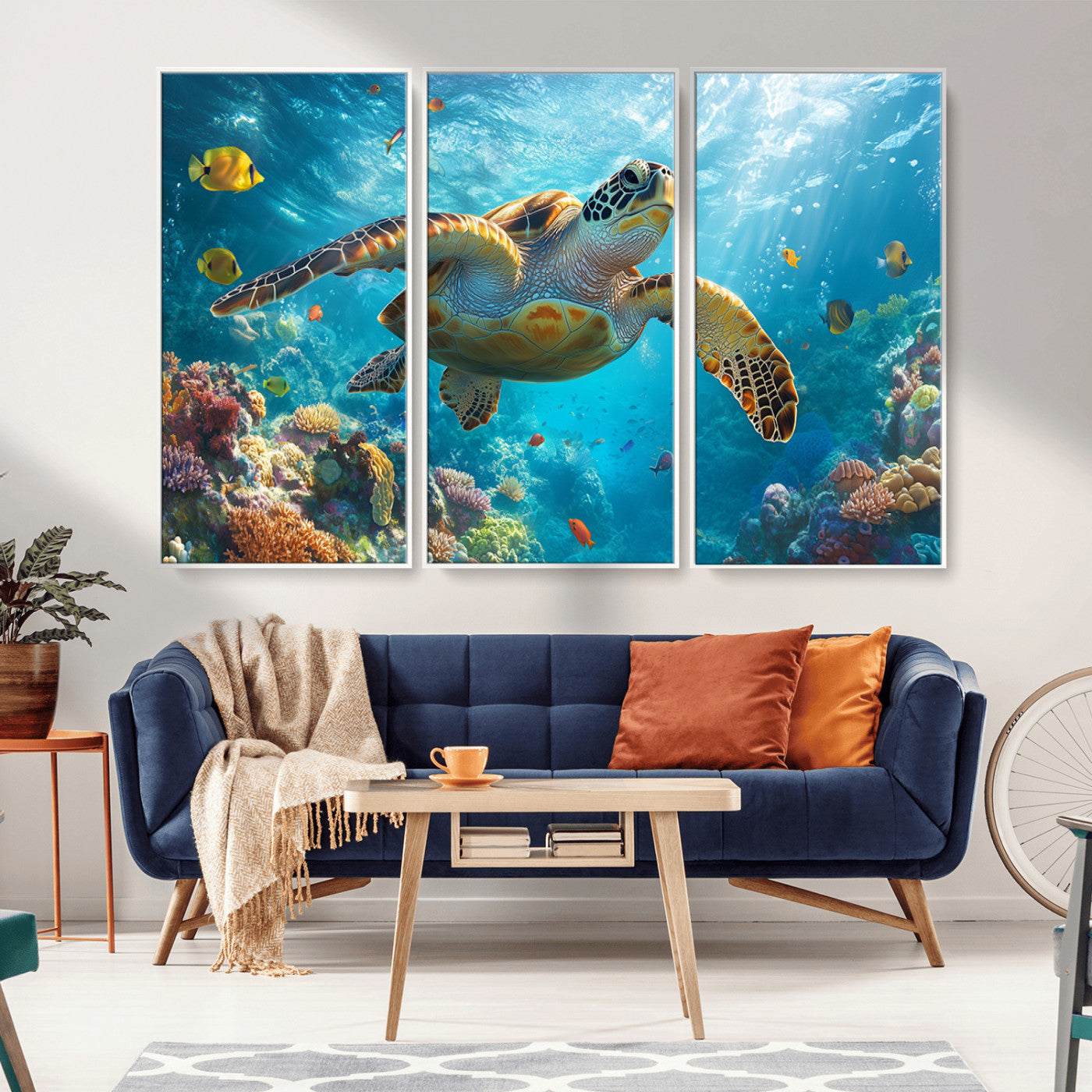 MGV-FC-48X32-3P - Sea Turtle Underwater Canvas Wall Art Print - Vibrant Ocean Wildlife Decor, Marine Wall Art