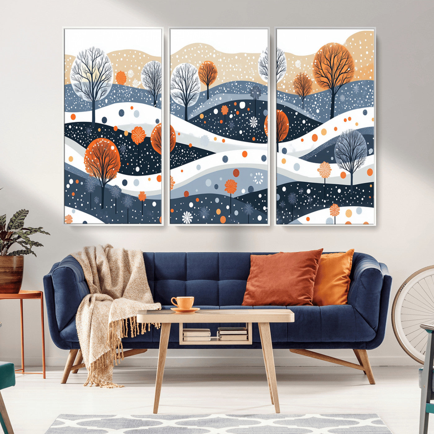 MGV-FC-48X32-3P - Abstract Winter Landscape Canvas Wall Art Print -  Large Colorful Nature Wall Decor