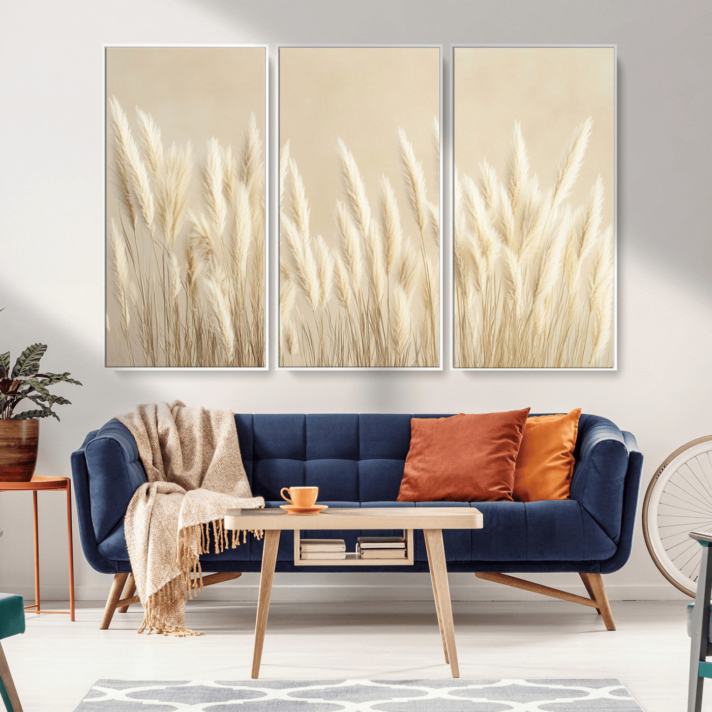 MGV-FC-48X32-3P - Grass Wall Art Print - Elegant Neutral Decor for Living Room, Boho Minimalist Artwork, Ready to Hang