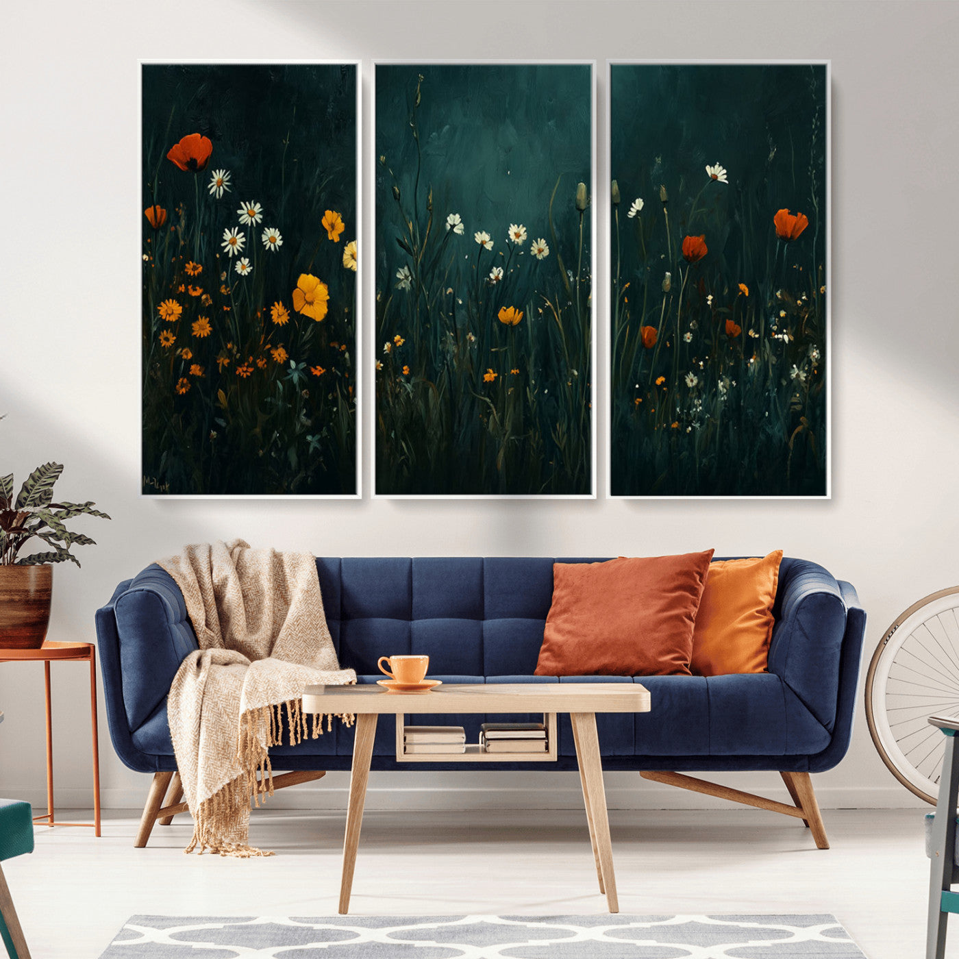 MGV-FC-48X32-3P - Framed Wildflower Field Wall Art, Framed Vintage Botanical Landscape Sign, Floral Decor, Modern