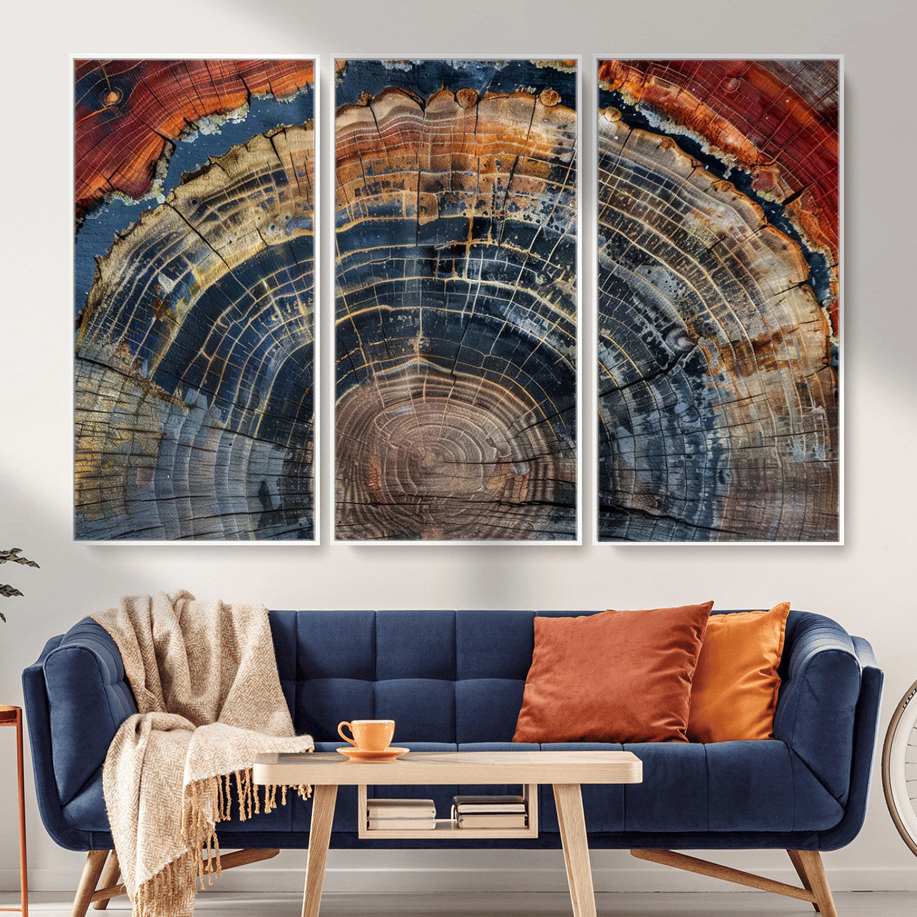 63519-MGV-CV-36X24 - Abstract Tree Ring Wall Art Canvas Print – Colorful Framed Minimalist Nature Tree Rings Home Artwork for Home and Office Decor