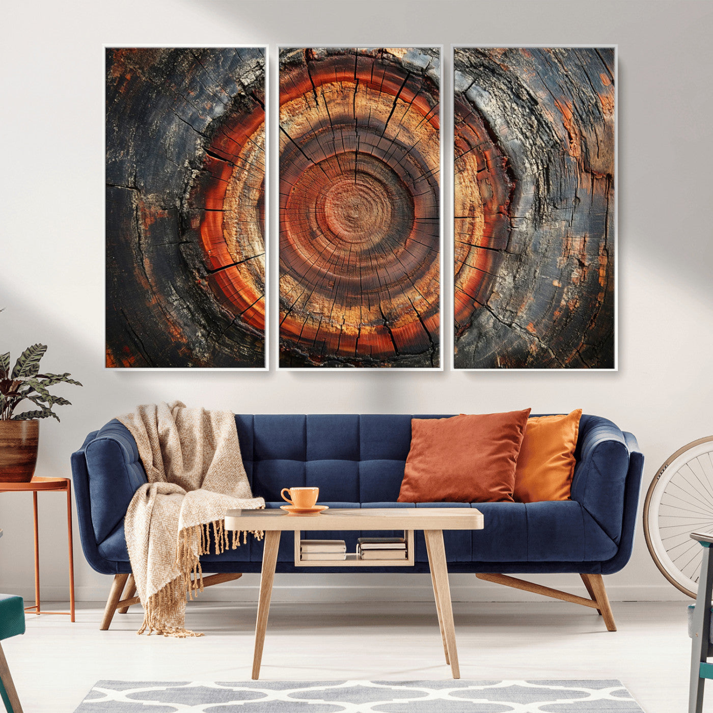 MGV-FC-48X32-3P - Wood Grain Canvas Wall Art - Framed Abstract Tree Ring Framed Wall Art, Wood Grain Canvas Wall