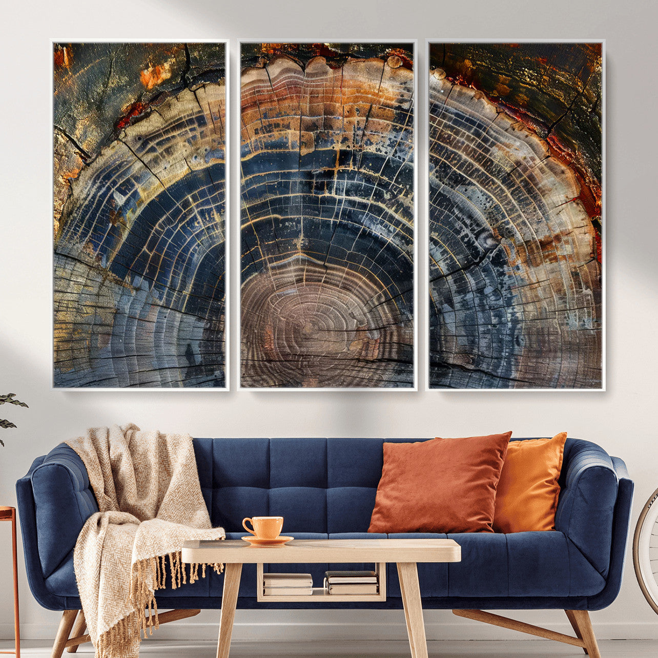 16193-MGV-CV-36X24 - Framed Wood Tree Ring Wall Art - Abstract Colorful Wood Ring Wall Decor for Minimalist Home Decor