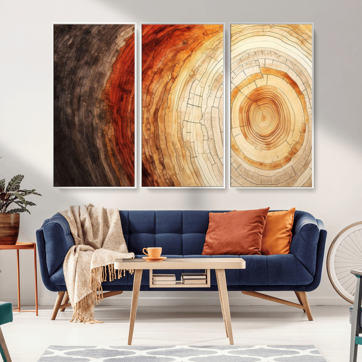 MGV-FC-48X32-3P - Tree Ring Print on Canvas Wall Art, Tree Stump Print, Wood Wall Art Living Room, Abstract Natural