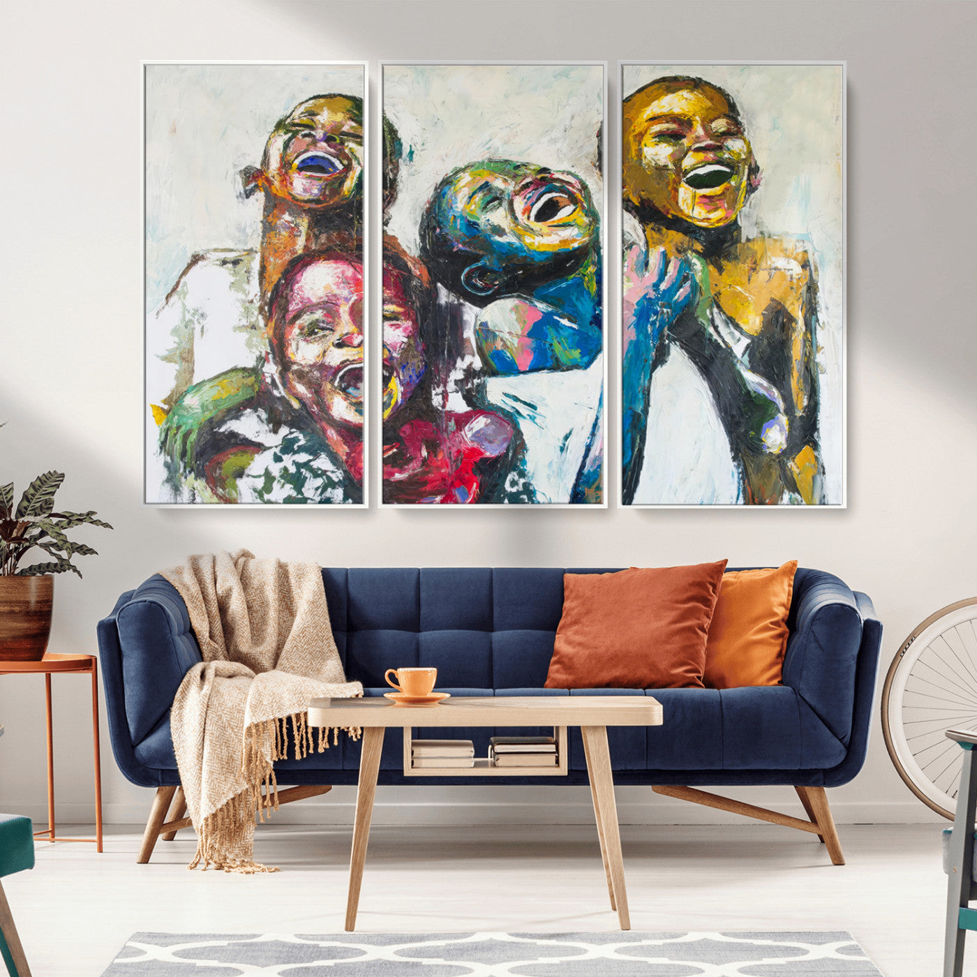 MGV-FC-48X32-3P - Shai Yossef Style Canvas Art - Joyful African Black Kids Impasto Painting with Vibrant Brushstrokes,