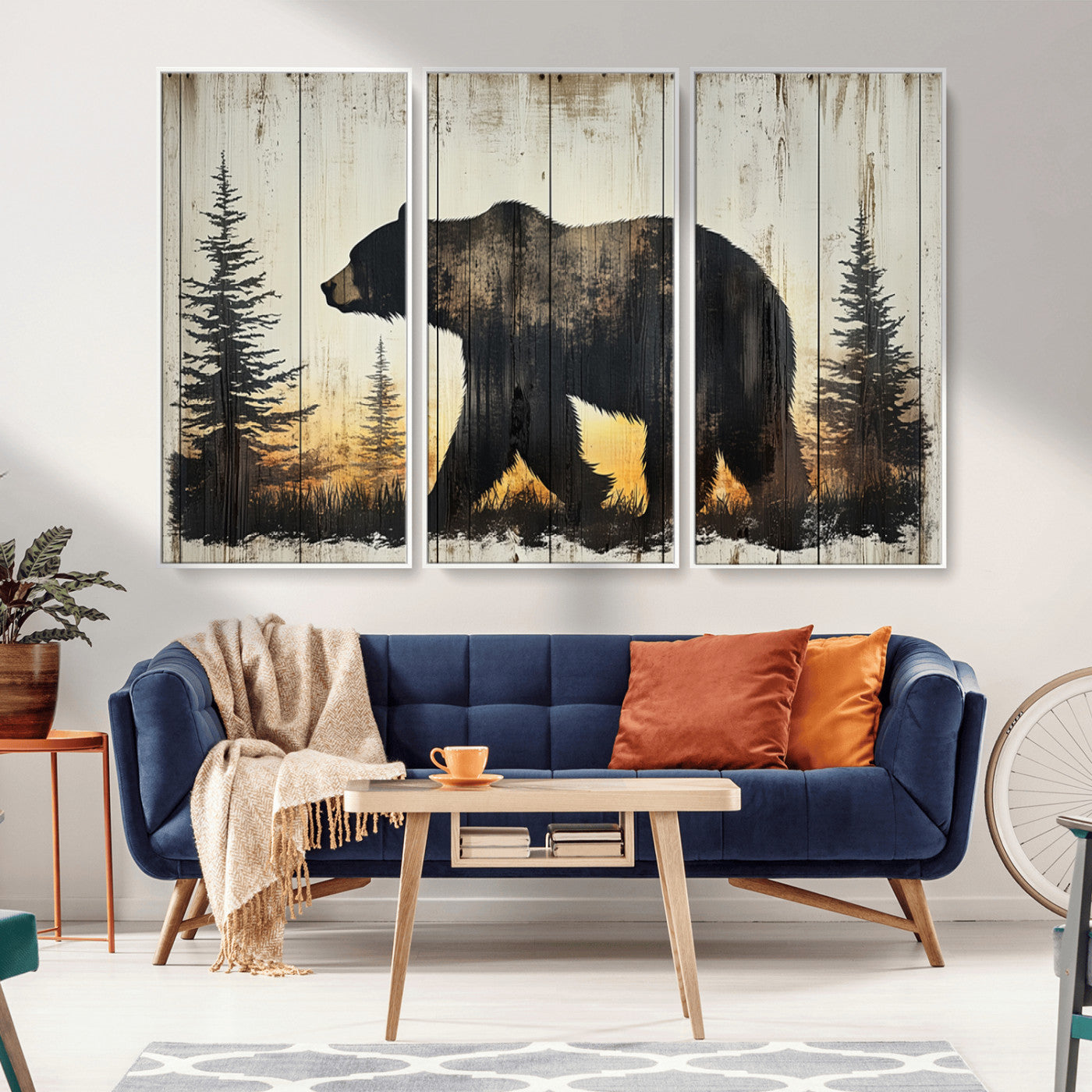 83875-MGV-CV-36X24-Vintage Bear Wall Art Canvas Print for Farmhouse - Mountain Wood Canvas Wall Art - Forest Silhouette