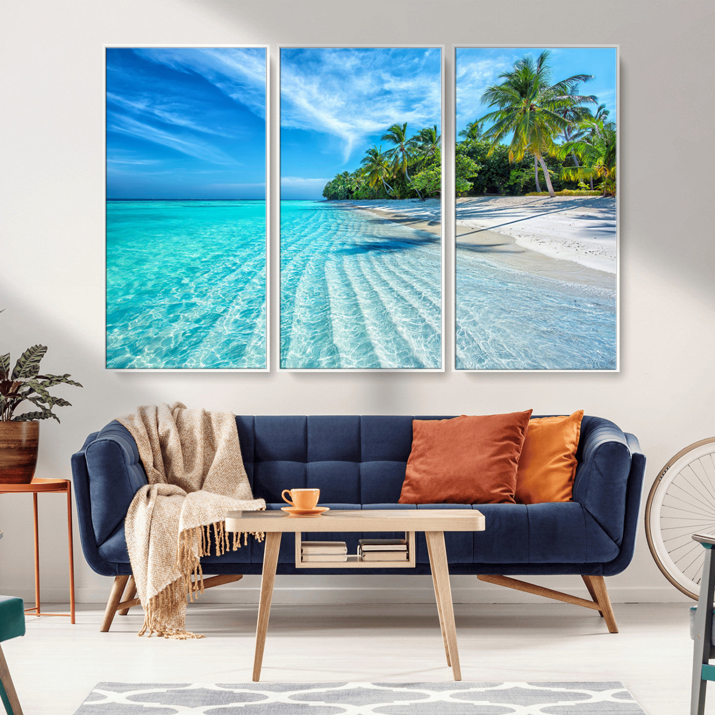 MGV-FC-48X32-3P - Tropical Beach Wall Art Canvas Print - Serene Ocean Landscape with Crystal Clear Turquoise Water and
