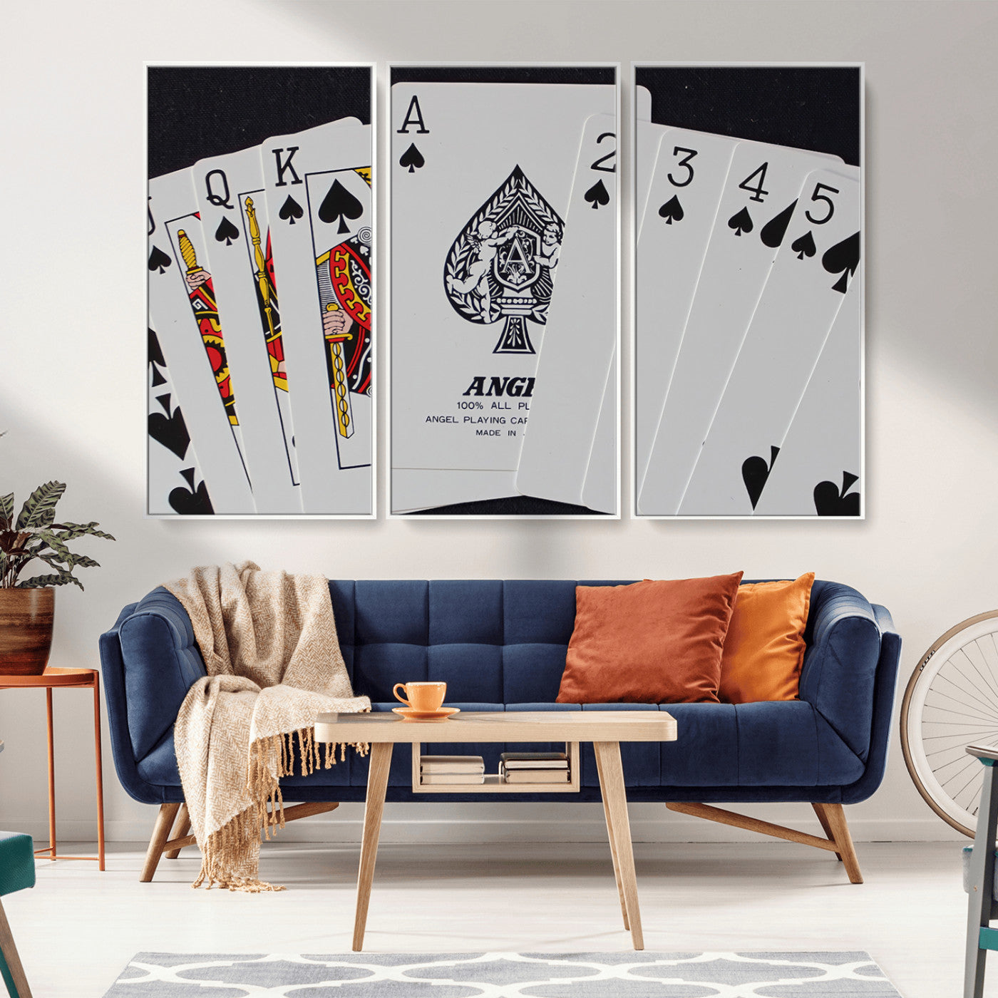 MGV-FC-48X32-3P - Poker Wall Art - Playing Cards Canvas Wall Art Print - Ace of Spades and Royal Flush Design, Perfect