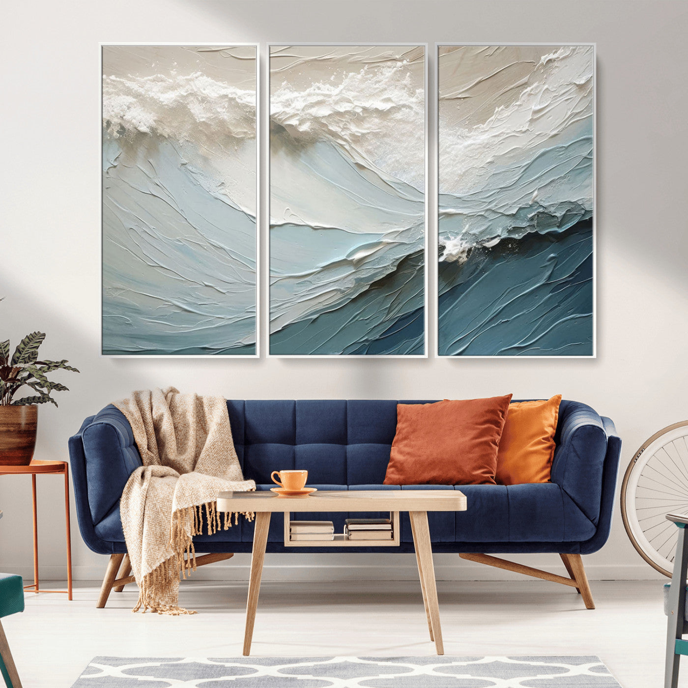 MGV-FC-48X32-3P - Waves Abstract Wall Art Print, Modern Framed Abstract Canvas Print, Abstract Painting for Living