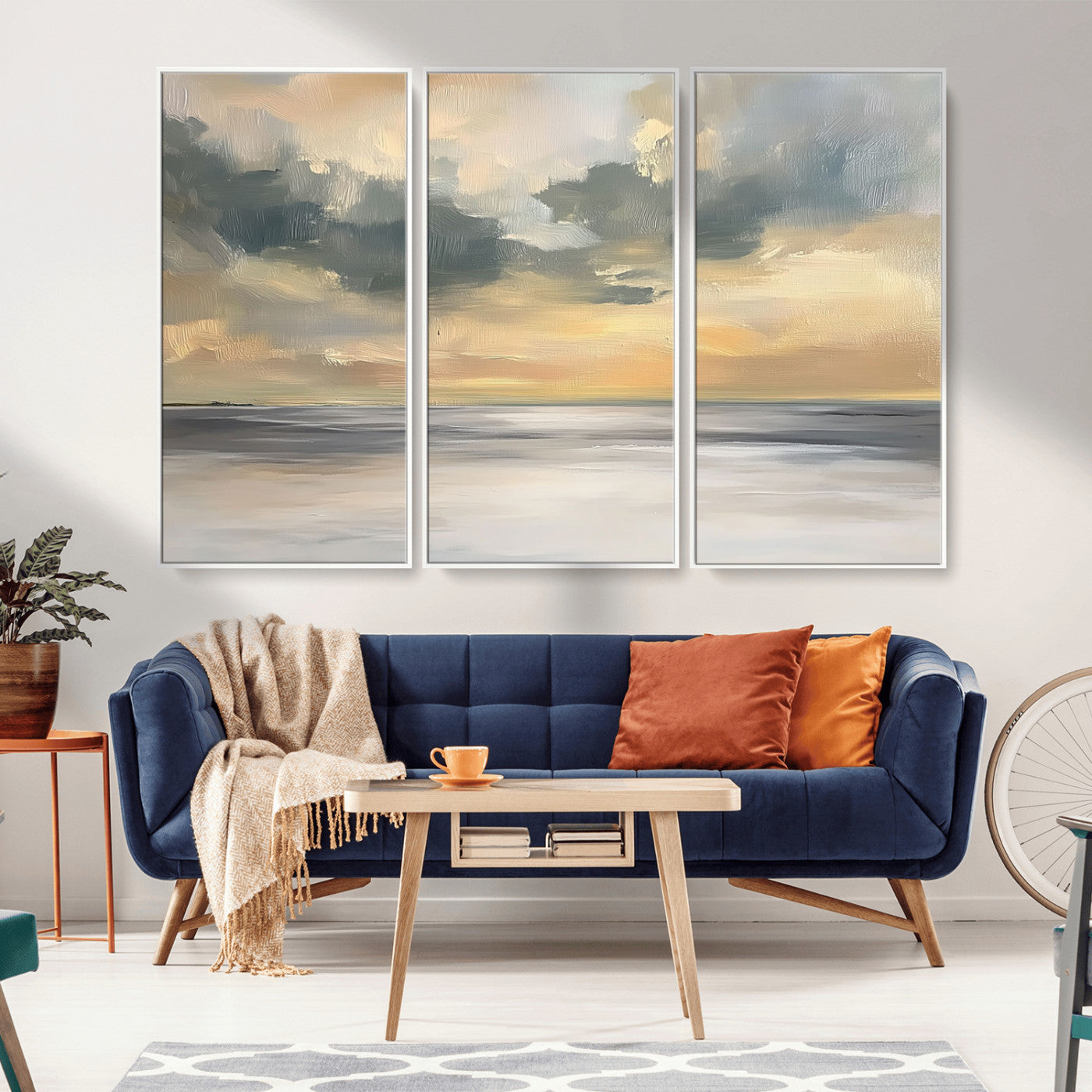 MGV-FC-48X32-3P - Modern Coastal Artwork with Vibrant Abstract Ocean Waves Wall Art Canvas Print for Contemporary
