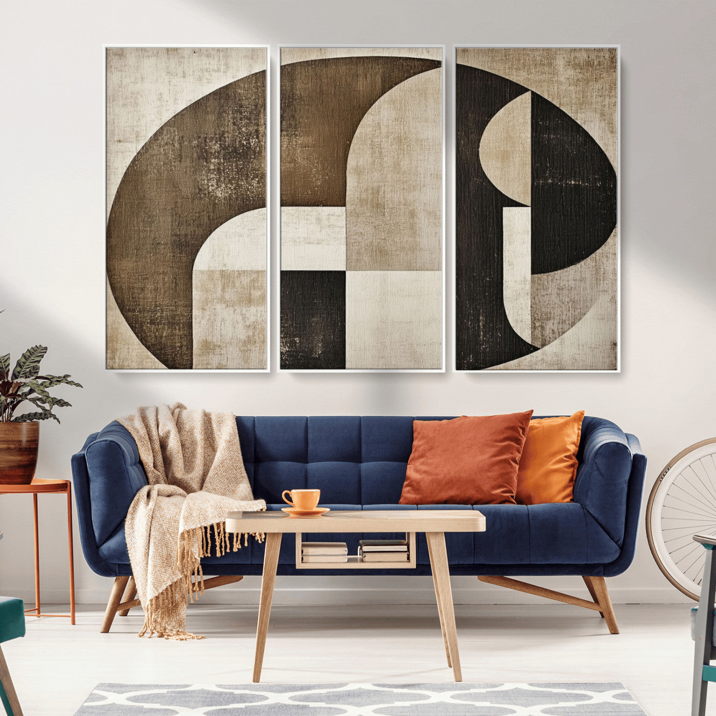 MGV-FC-48X32-3P - Wabi Sabi Abstract Wall Art | Geometric Modern Minimalist Canvas Print with Neutral Mid Century Art
