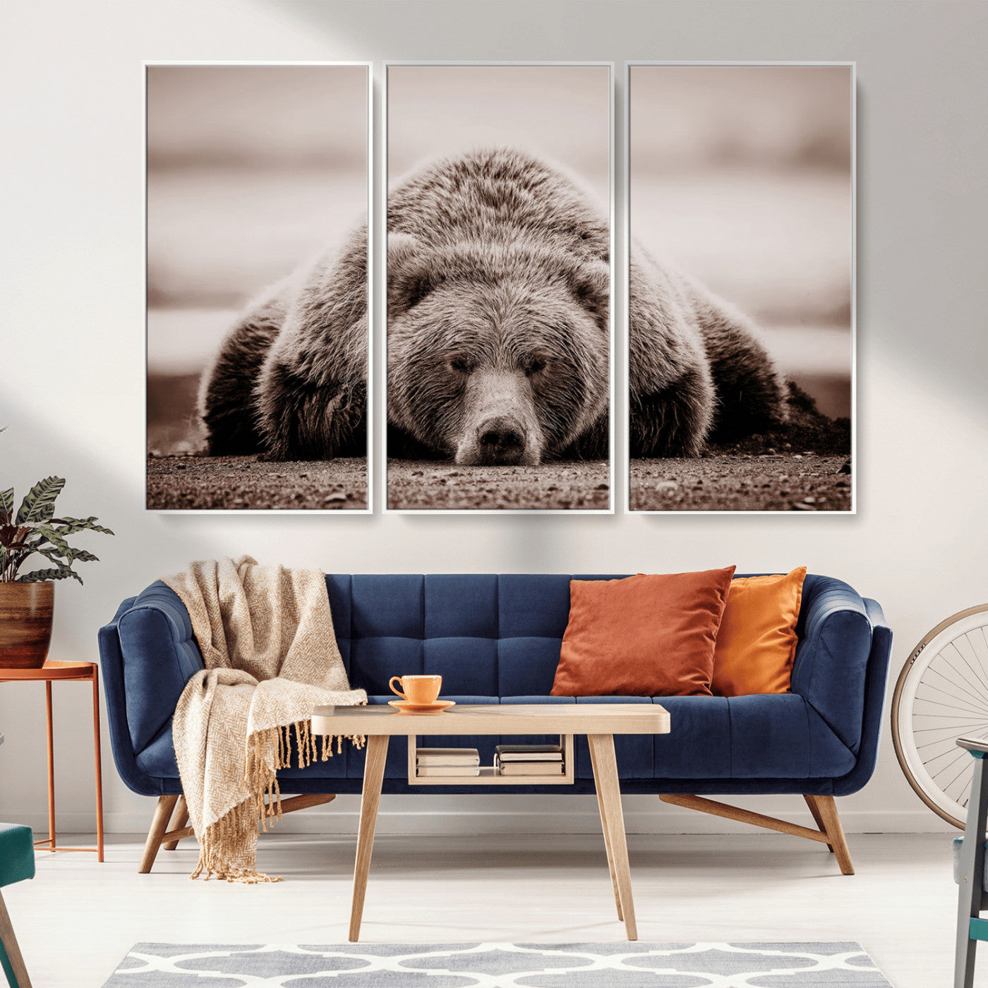 MGV-FC-48X32-3P - Grizzly Bear Wall Art Print - Bear Canvas Wall Art - Rustic Bear Portrait Canvas Print for Cabin Wall Decor and Nature-Inspired Spaces