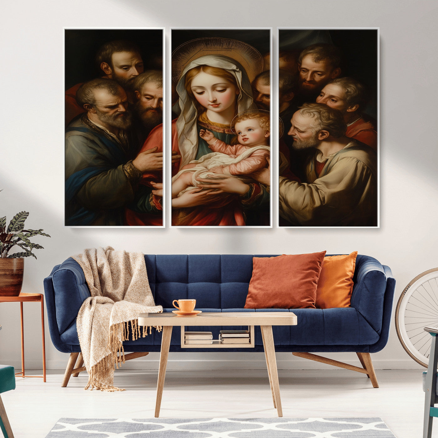 MGV-FC-48X32-3P - Religious Canvas Wall Art Print - Madonna and Child with Apostles Art Print - Classic Christian