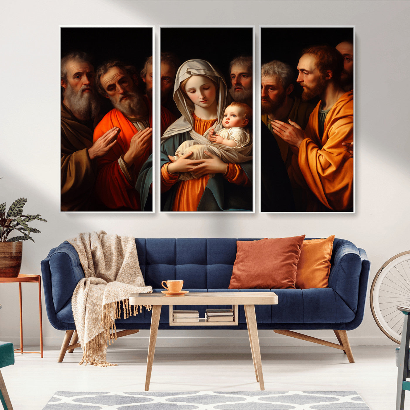 MGV-FC-48X32-3P - Religious Canvas Wall Art Print - Madonna and Child with Apostles Art Print - Classic Christian