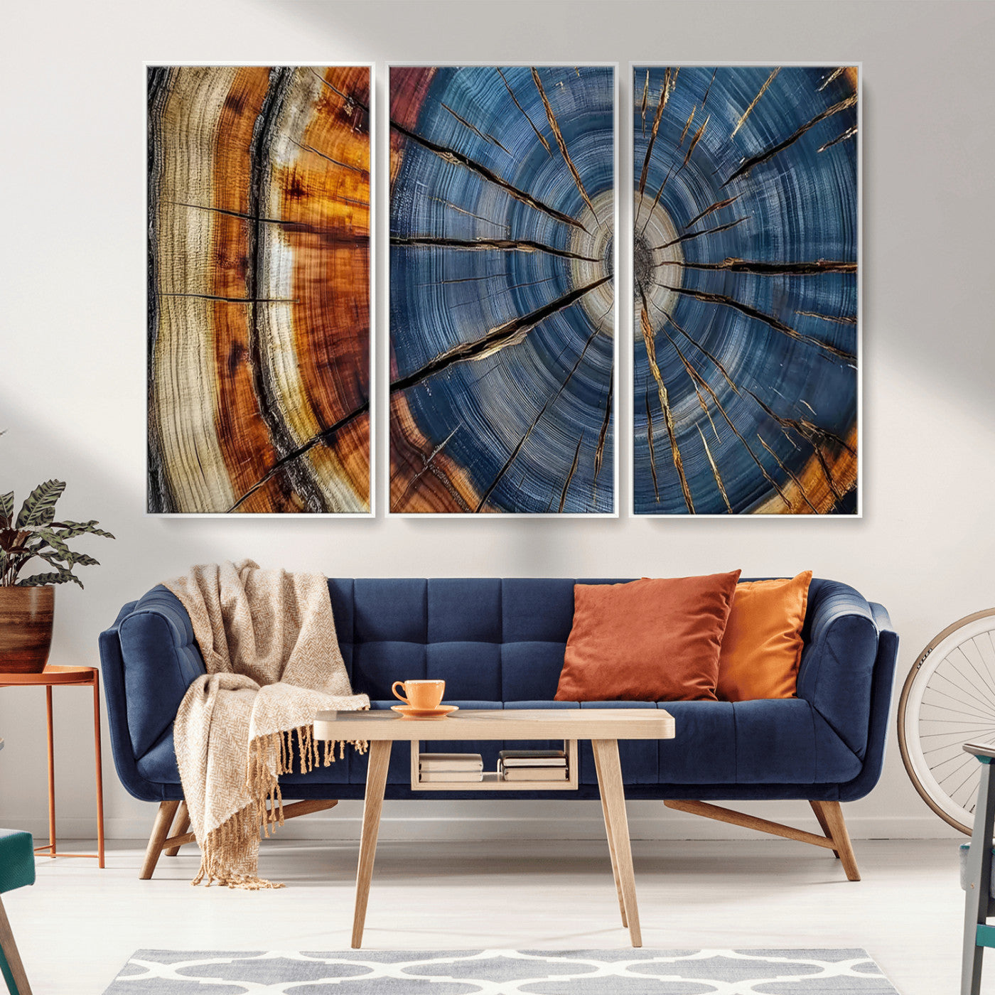 MGV-FC-48X32-3P - Abstract Tree Rings Canvas Wall Art - Wood Grain Canvas Print - Nature-Inspired Modern Wood Grain