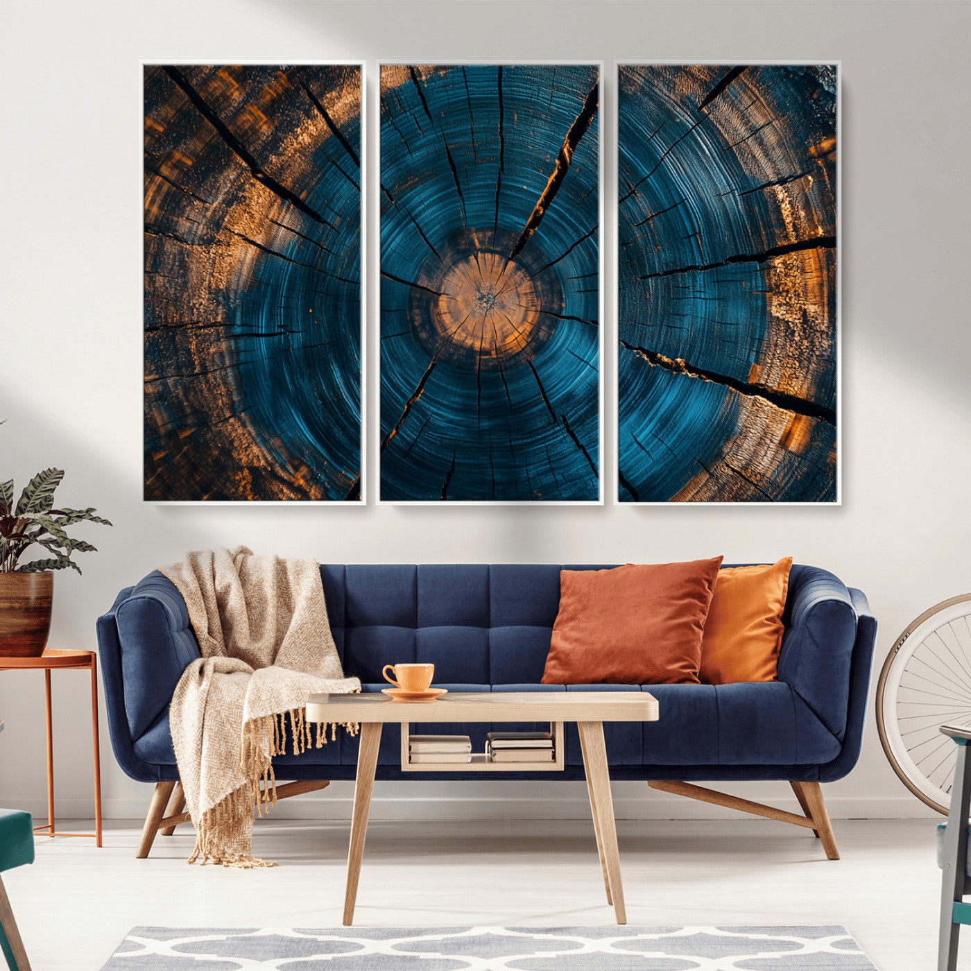 MGV-FC-48X32-3P - Abstract Tree Rings Wall Art Canvas Print - Wood Grain Rings Artwork Print - Nature Woodland Modern