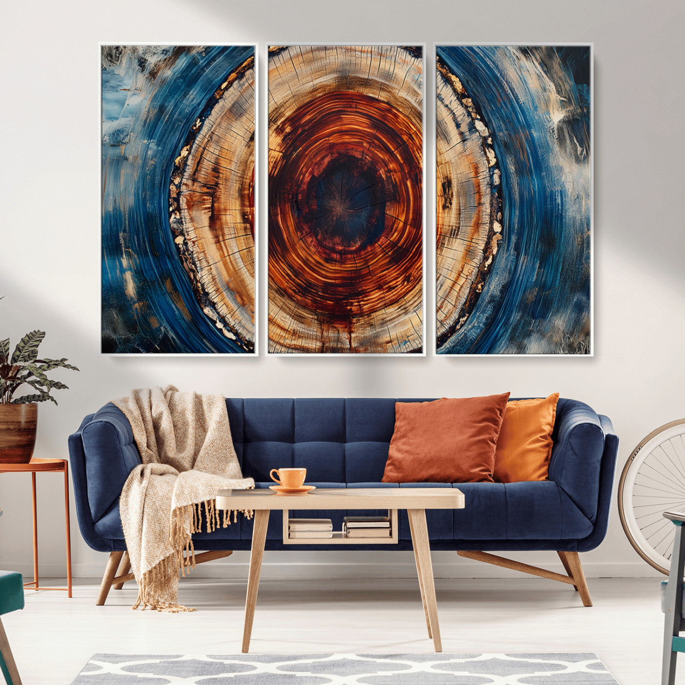 MGV-FC-48X32-3P - Abstract Framed Tree Rings Wall Decor, Wood Grain Rings Artwork Print, Nature Woodland Modern Wall