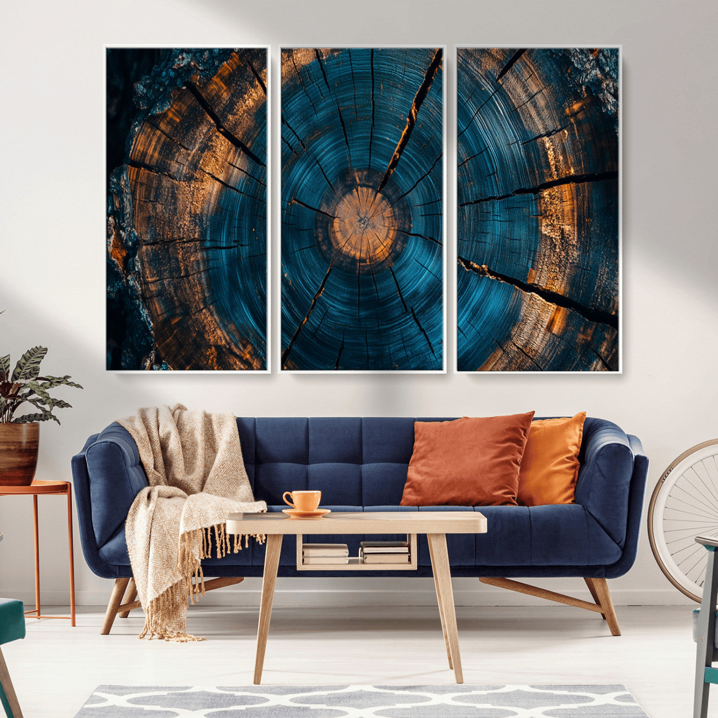 MGV-FC-48X32-3P - Farmhouse Wall Art - Abstract Tree Rings Canvas Wall Art Print, Framed Wood Grain Rings Artwork