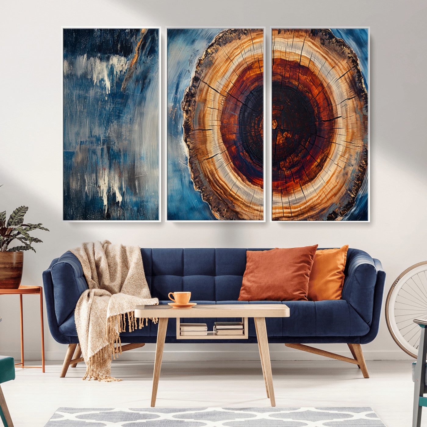 MGV-FC-48X32-3P - Abstract Tree Rings Wall Art Canvas Print - Wood Grain Rings Canvas Print - Nature Woodland Wall