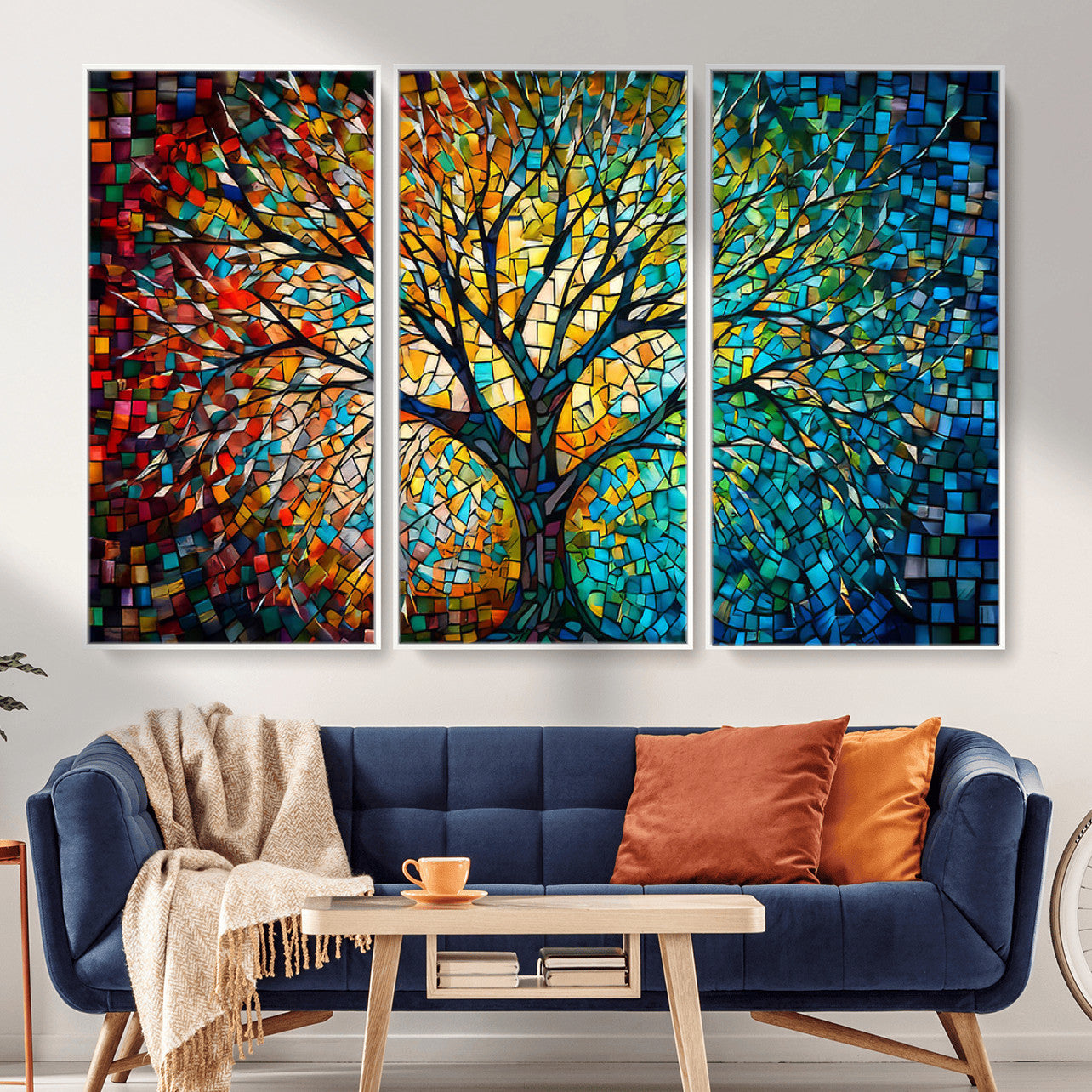 99325-MGV-CV-36X24 - Yggdrasil Tree of Life Wall Art Print Canvas | Mosaic Style 3-Panel Canvas Print