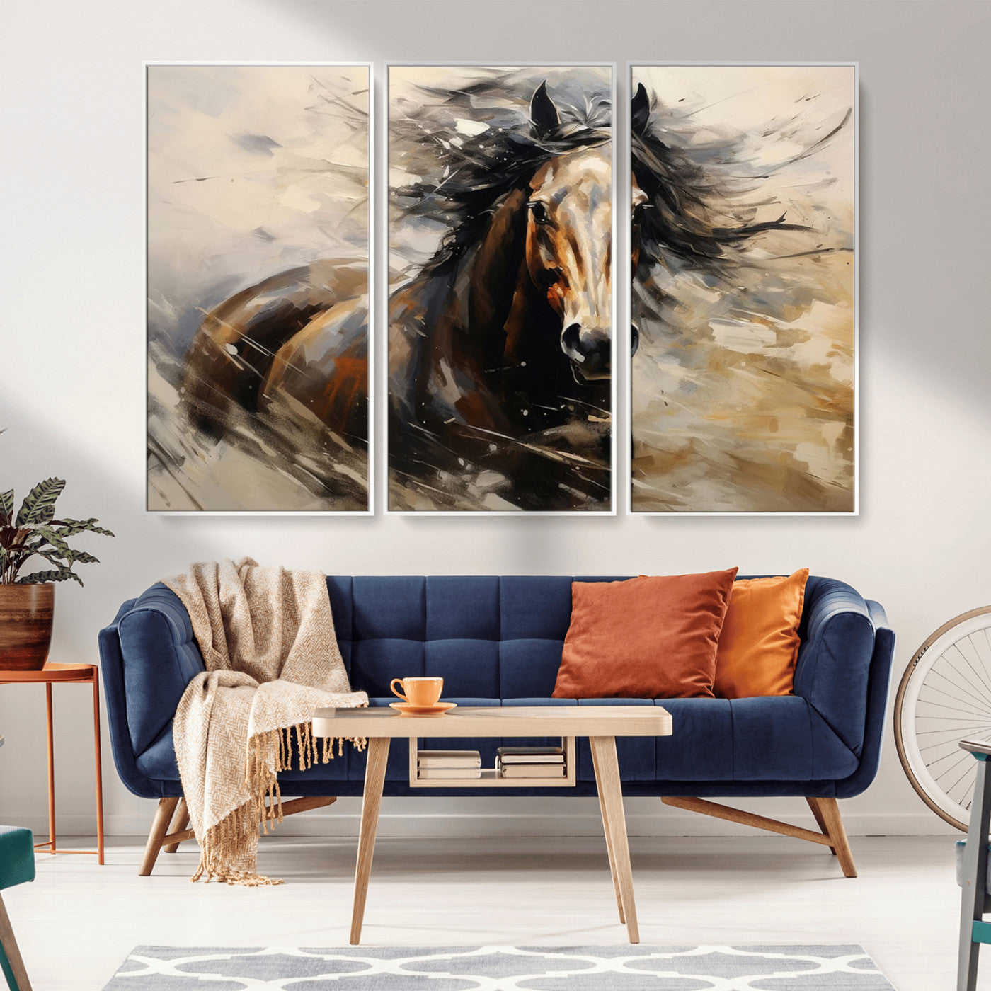 MGV-FC-48X32-3P - Abstract Wall Art Horse Print - Large Western Horse Canvas - Farmhouse Woodland Wall Art - Framed