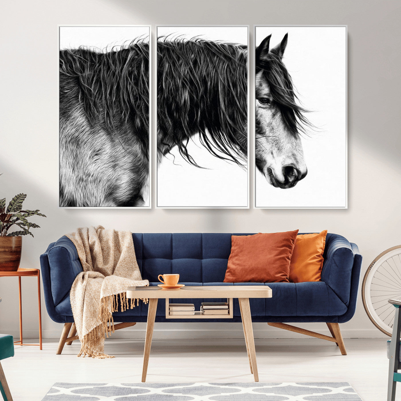 MGV-FC-48X32-3P - Black Horse Wall Art Canvas Print for Farmhouse Decor and Woodland Decoration