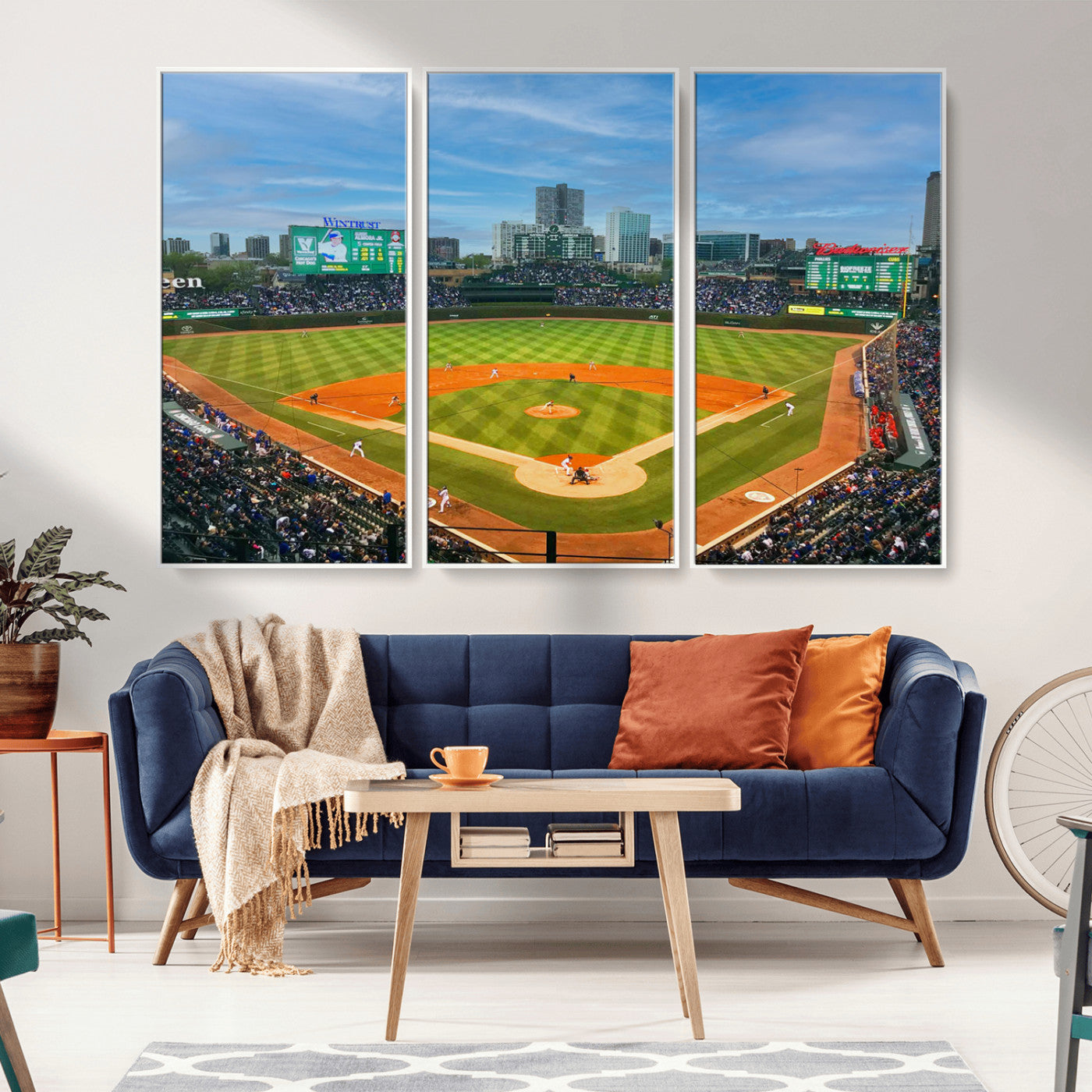 MGV-FC-48X32-3P - Wrigley Field Chicago Cubs Panoramic Multi Piece Canvas Wall Art - Iconic Baseball Stadium Print for