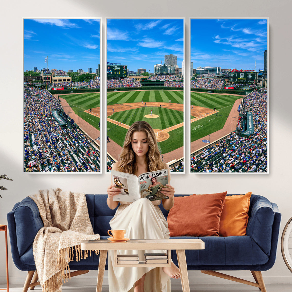 26064-MGV-CV-36X24 - Framed Wrigley Field Chicago Cubs Canvas Print – Panoramic Multi-Piece Iconic Baseball Stadium Wall Art for Home, Office