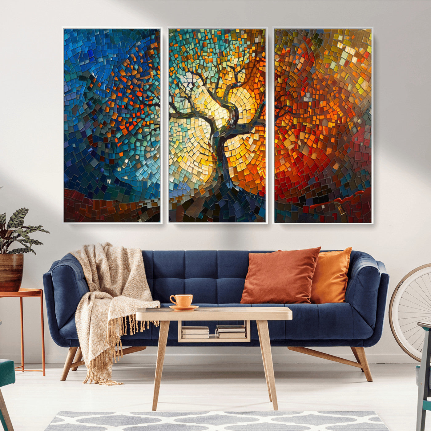 MGV-FC-48X32-3P - Mosaic Tree Canvas Wall Art Canvas Print – Vibrant Stained Glass-Inspired Tree of Life - Ready to