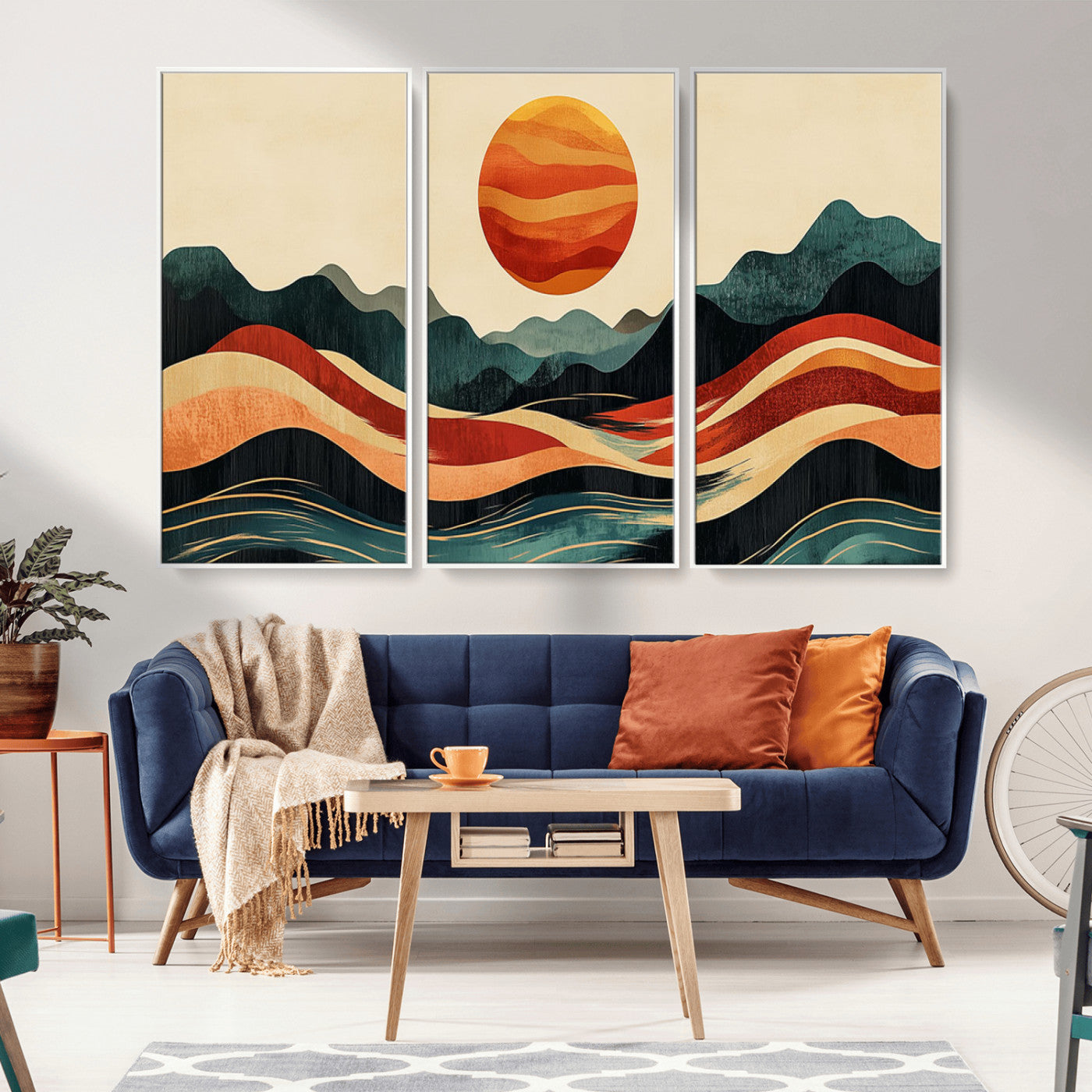 MGV-FC-48X32-3P - Mountain Triptych Wall Art - Western Nature Prints - Framed Boho Pine Tree Canvas for Log Cabin or