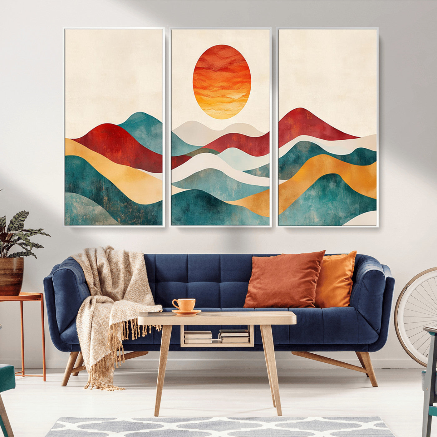 MGV-FC-48X32-3P - Southwest Mountain Canvas - Boho Triptych Wall Art - Rustic Woodland Nursery Decor - Abstract Nature