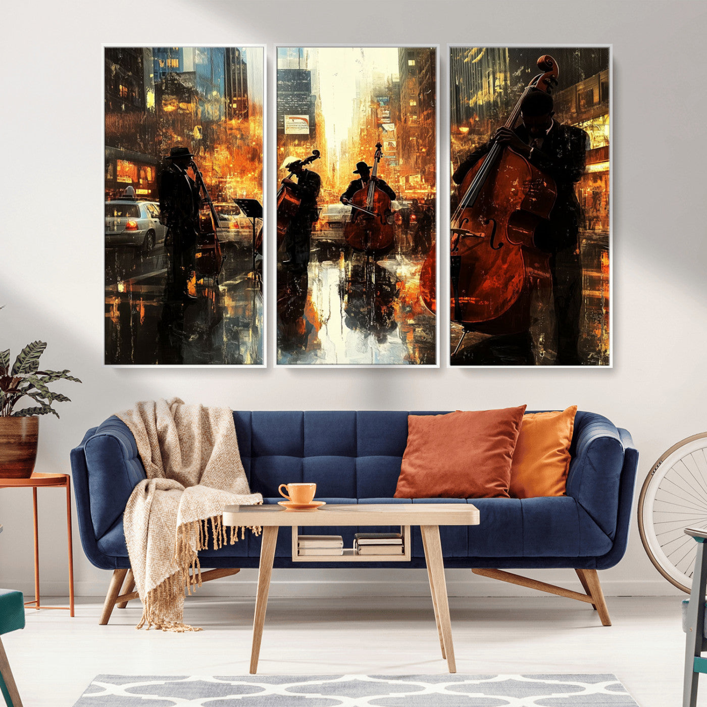 MGV-FC-48X32-3P - African American Abstract Jazz Wall Art - Framed Abstract Music Canvas - Colorful Instrument Canvsa