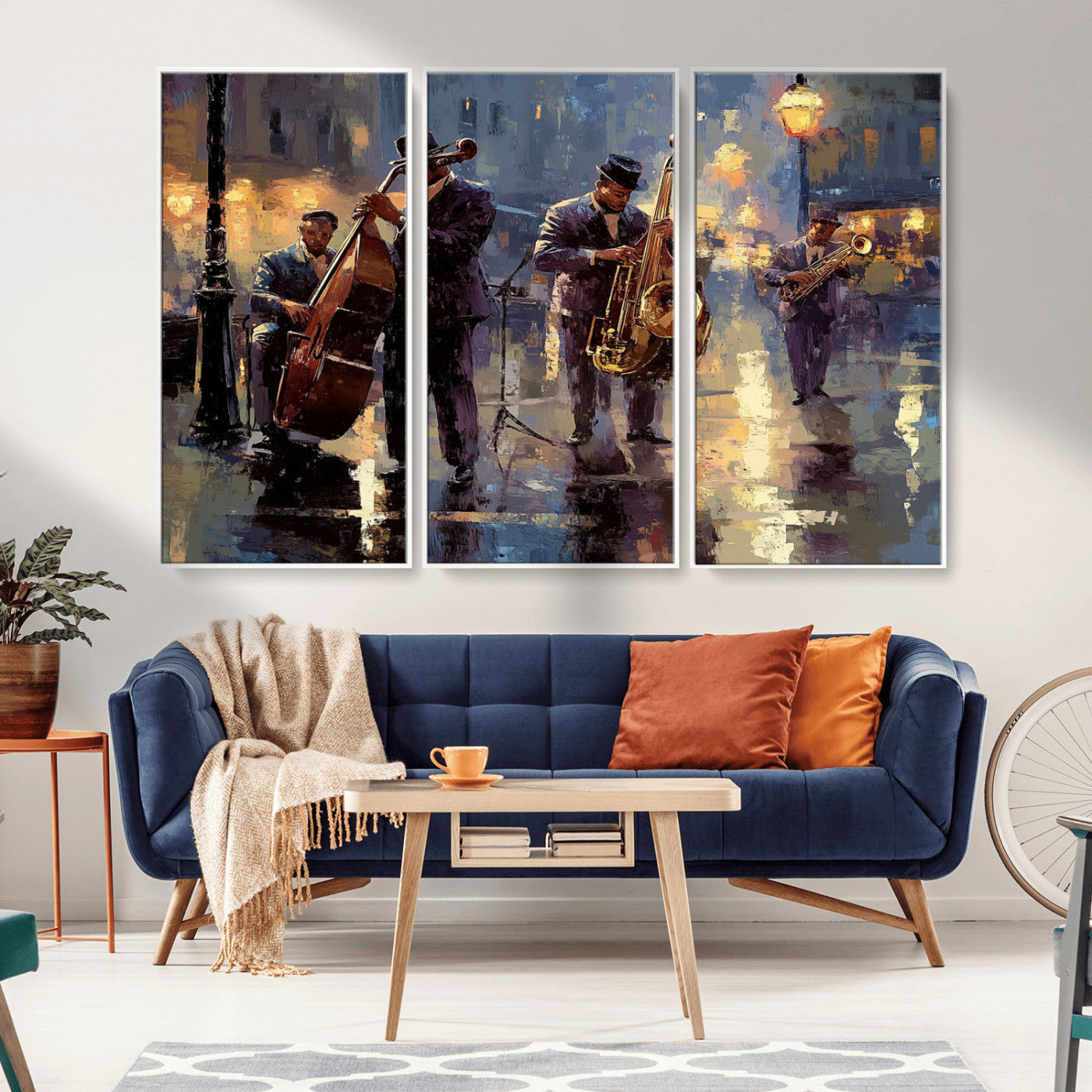 MGV-FC-48X32-3P - Afro Abstract Jazz Music Canvas Print - African American Wall Art - Colorful Framed Afro Abstract