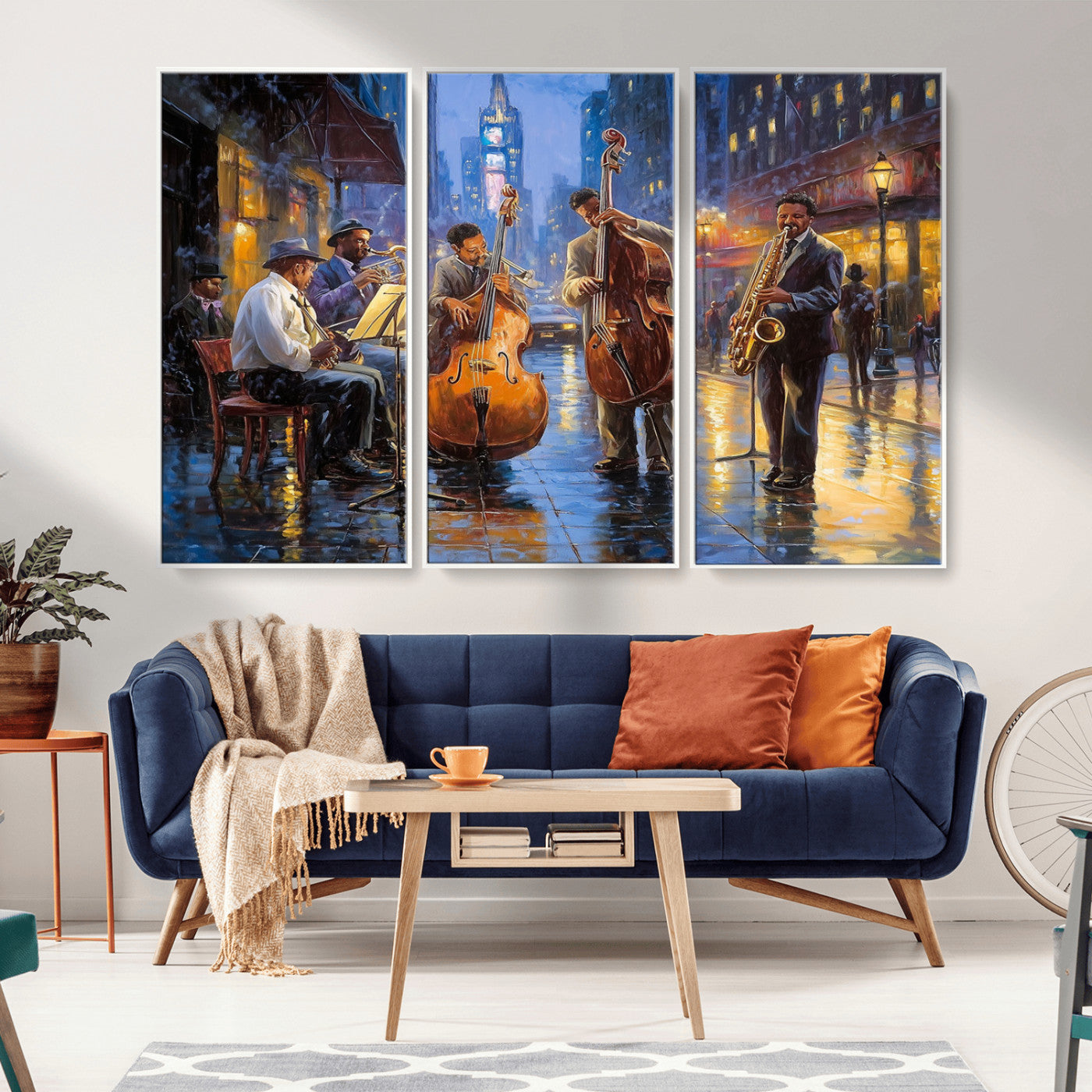 MGV-FC-48X32-3P - Colorful Jazz Wall Art - African American Music Canvas Print - Framed Abstract Music Poster for Home